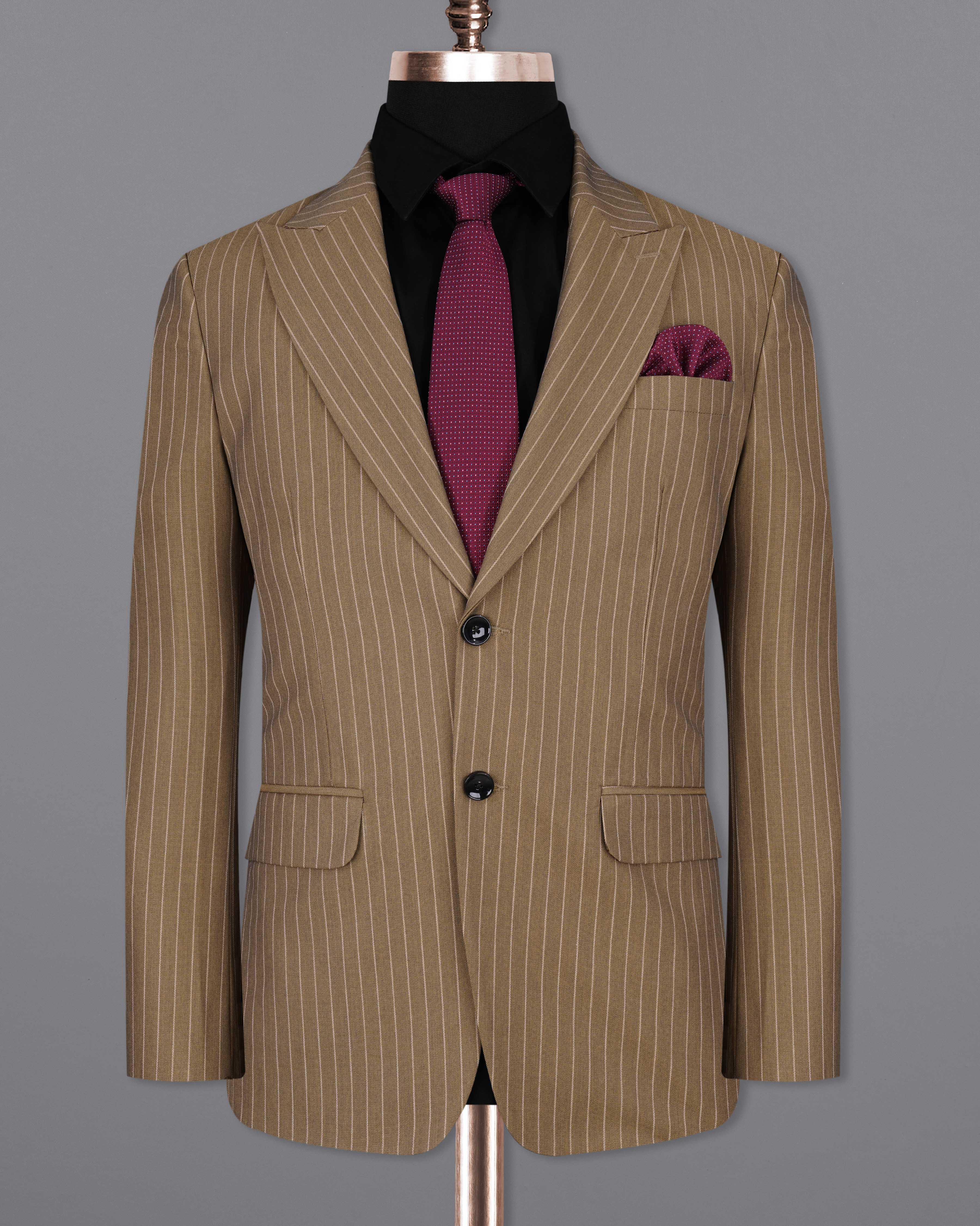 Mocha Brown Striped Single Breasted Blazer BL2064-SBP-36, BL2064-SBP-38, BL2064-SBP-40, BL2064-SBP-42, BL2064-SBP-44, BL2064-SBP-46, BL2064-SBP-48, BL2064-SBP-50, BL2064-SBP-52, BL2064-SBP-54, BL2064-SBP-56, BL2064-SBP-58, BL2064-SBP-60