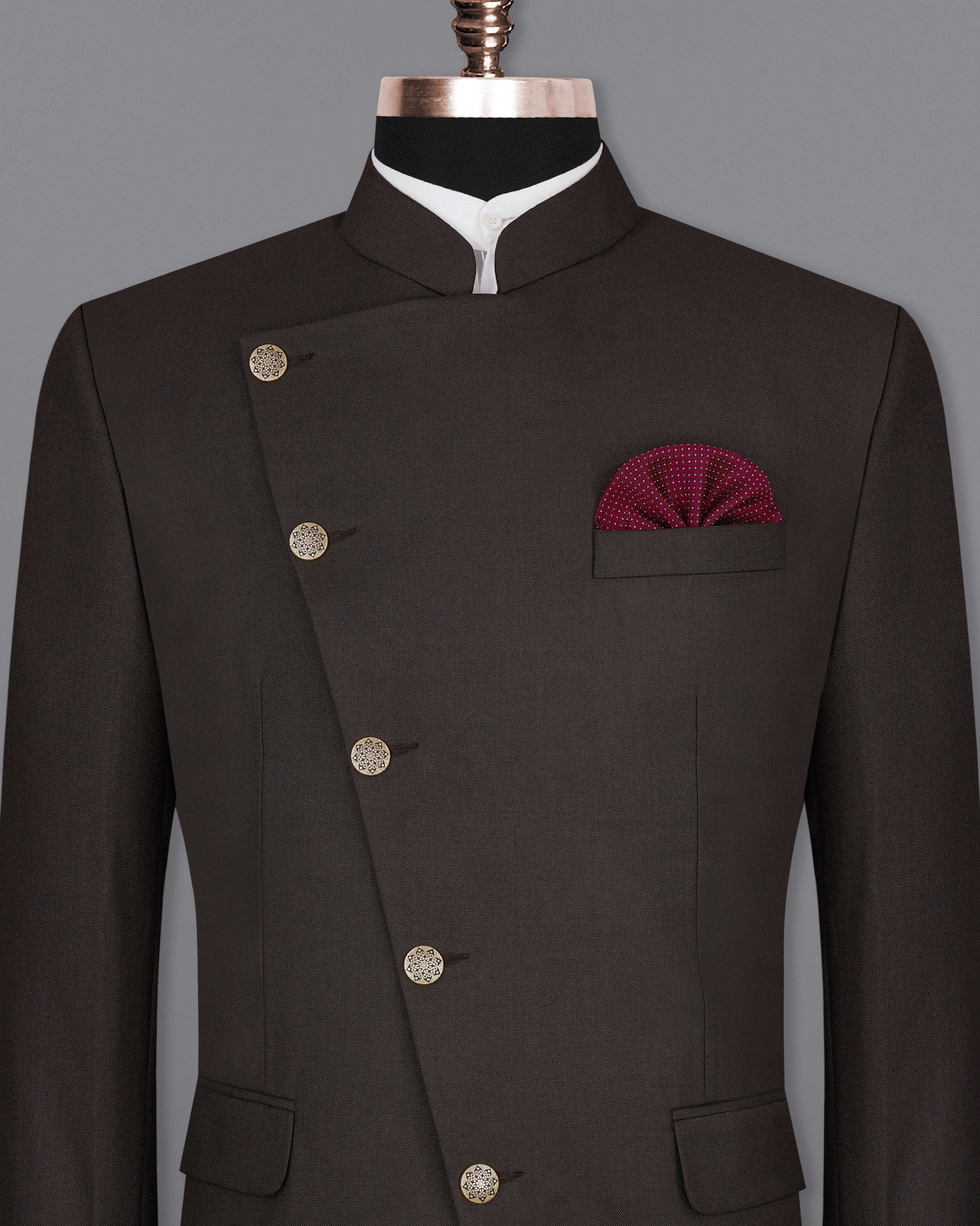 Baltic Sea Brown Cross Buttoned Bandhgala Blazer BL2083-CBG-36, BL2083-CBG-38, BL2083-CBG-40, BL2083-CBG-42, BL2083-CBG-44, BL2083-CBG-46, BL2083-CBG-48, BL2083-CBG-50, BL2083-CBG-52, BL2083-CBG-54, BL2083-CBG-56, BL2083-CBG-58, BL2083-CBG-60