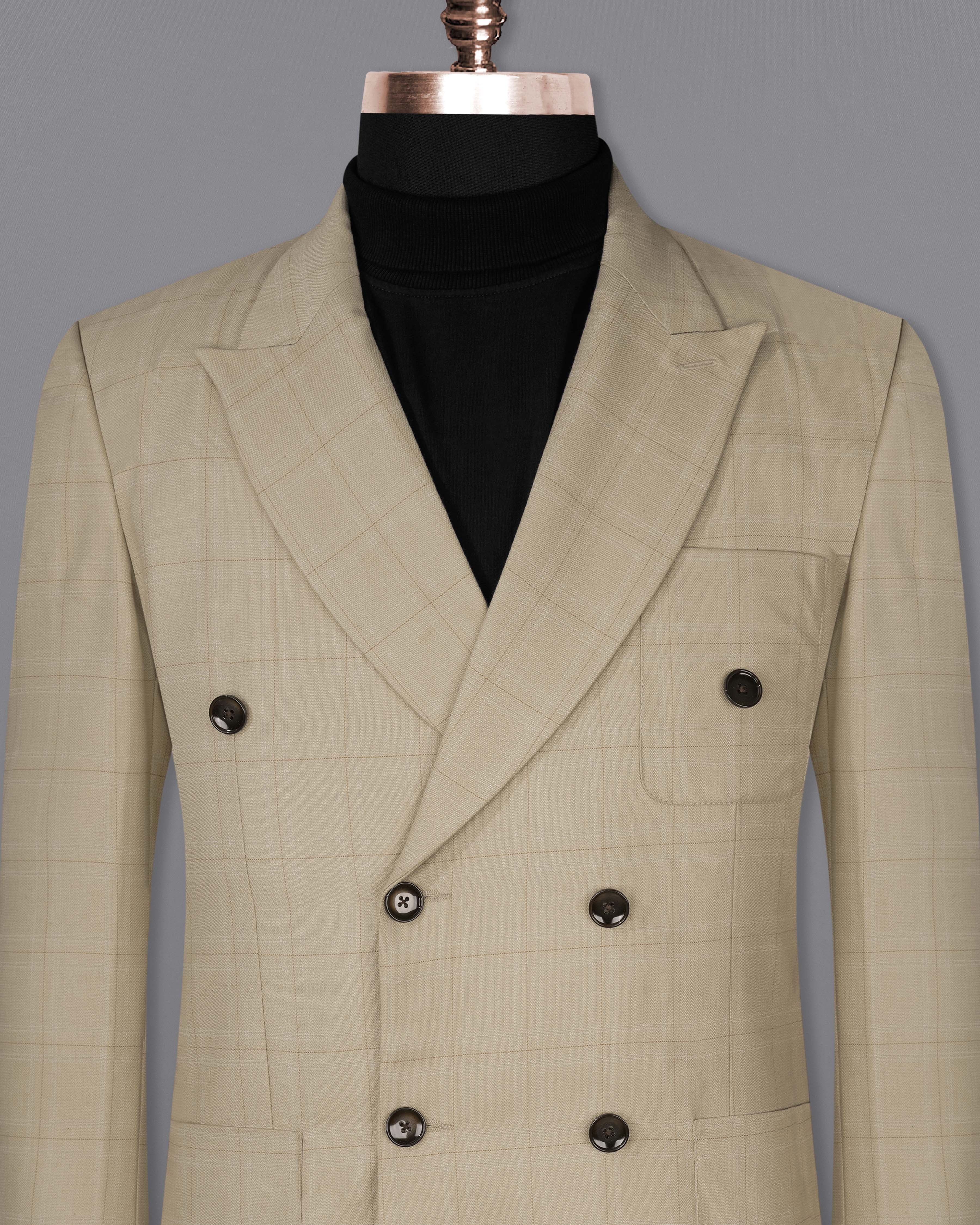 Bronco Cream Windowpane Double Breasted Sports Blazer BL2085-DB-PP-36, BL2085-DB-PP-38, BL2085-DB-PP-40, BL2085-DB-PP-42, BL2085-DB-PP-44, BL2085-DB-PP-46, BL2085-DB-PP-48, BL2085-DB-PP-50, BL2085-DB-PP-52, BL2085-DB-PP-54, BL2085-DB-PP-56, BL2085-DB-PP-58, BL2085-DB-PP-60