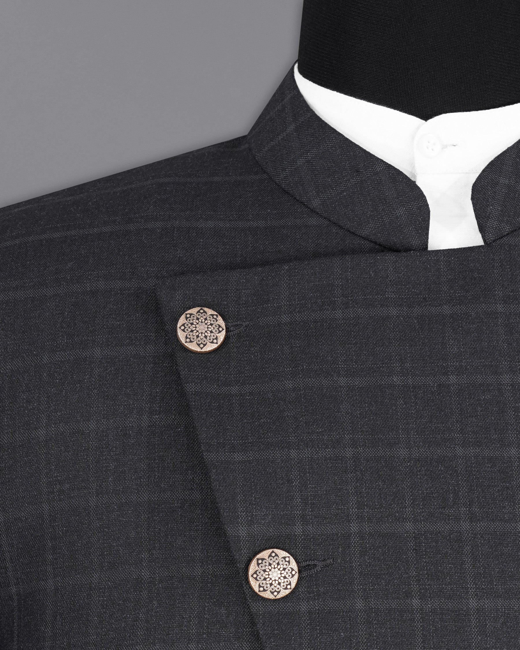 Bastille Light Black Windowpane Cross Buttoned Bandhgala Blazer BL2097-CBG-36, BL2097-CBG-38, BL2097-CBG-40, BL2097-CBG-42, BL2097-CBG-44, BL2097-CBG-46, BL2097-CBG-48, BL2097-CBG-50, BL2097-CBG-52, BL2097-CBG-54, BL2097-CBG-56, BL2097-CBG-58, BL2097-CBG-60