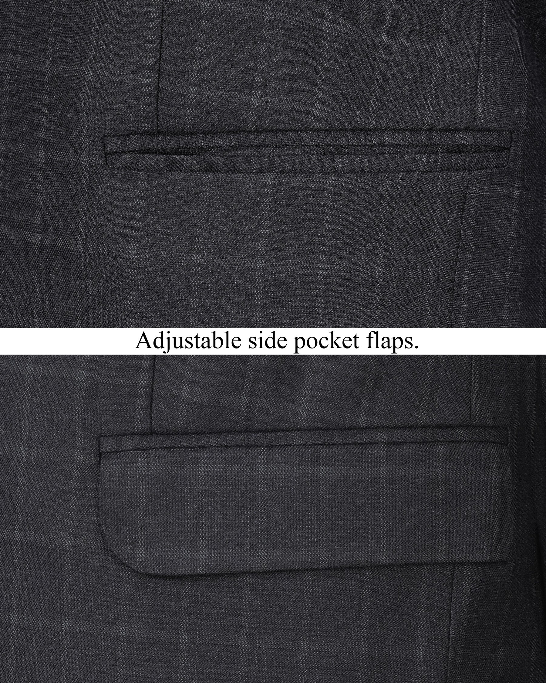 Bastille Light Black Windowpane Cross Buttoned Bandhgala Blazer BL2097-CBG-36, BL2097-CBG-38, BL2097-CBG-40, BL2097-CBG-42, BL2097-CBG-44, BL2097-CBG-46, BL2097-CBG-48, BL2097-CBG-50, BL2097-CBG-52, BL2097-CBG-54, BL2097-CBG-56, BL2097-CBG-58, BL2097-CBG-60