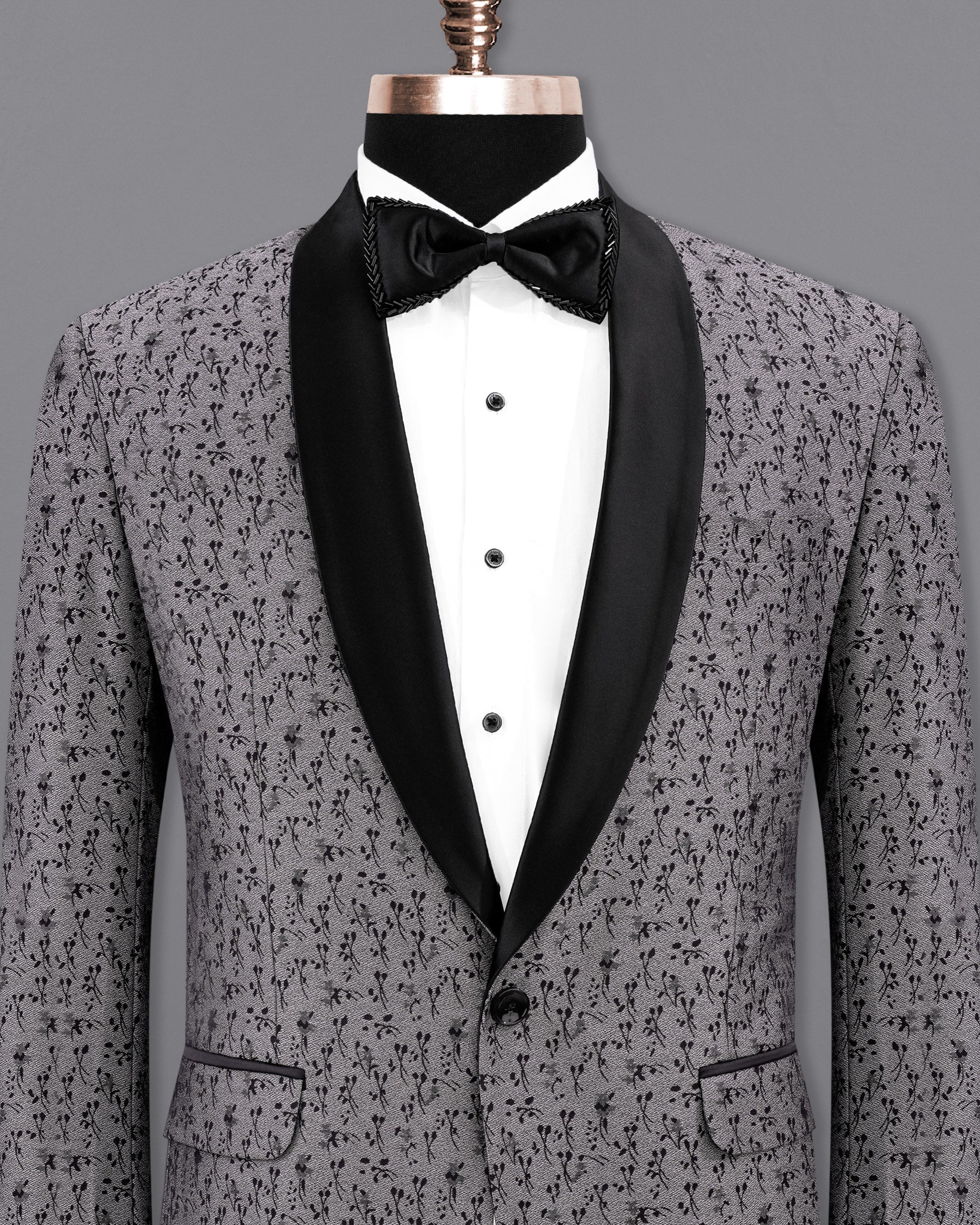 Flint Silver Ditzy Textured With Jade Black Lapel Tuxedo Blazer BL2102-BKL-36, BL2102-BKL-38, BL2102-BKL-40, BL2102-BKL-42, BL2102-BKL-44, BL2102-BKL-46, BL2102-BKL-48, BL2102-BKL-50, BL2102-BKL-52, BL2102-BKL-54, BL2102-BKL-56, BL2102-BKL-58, BL2102-BKL-60