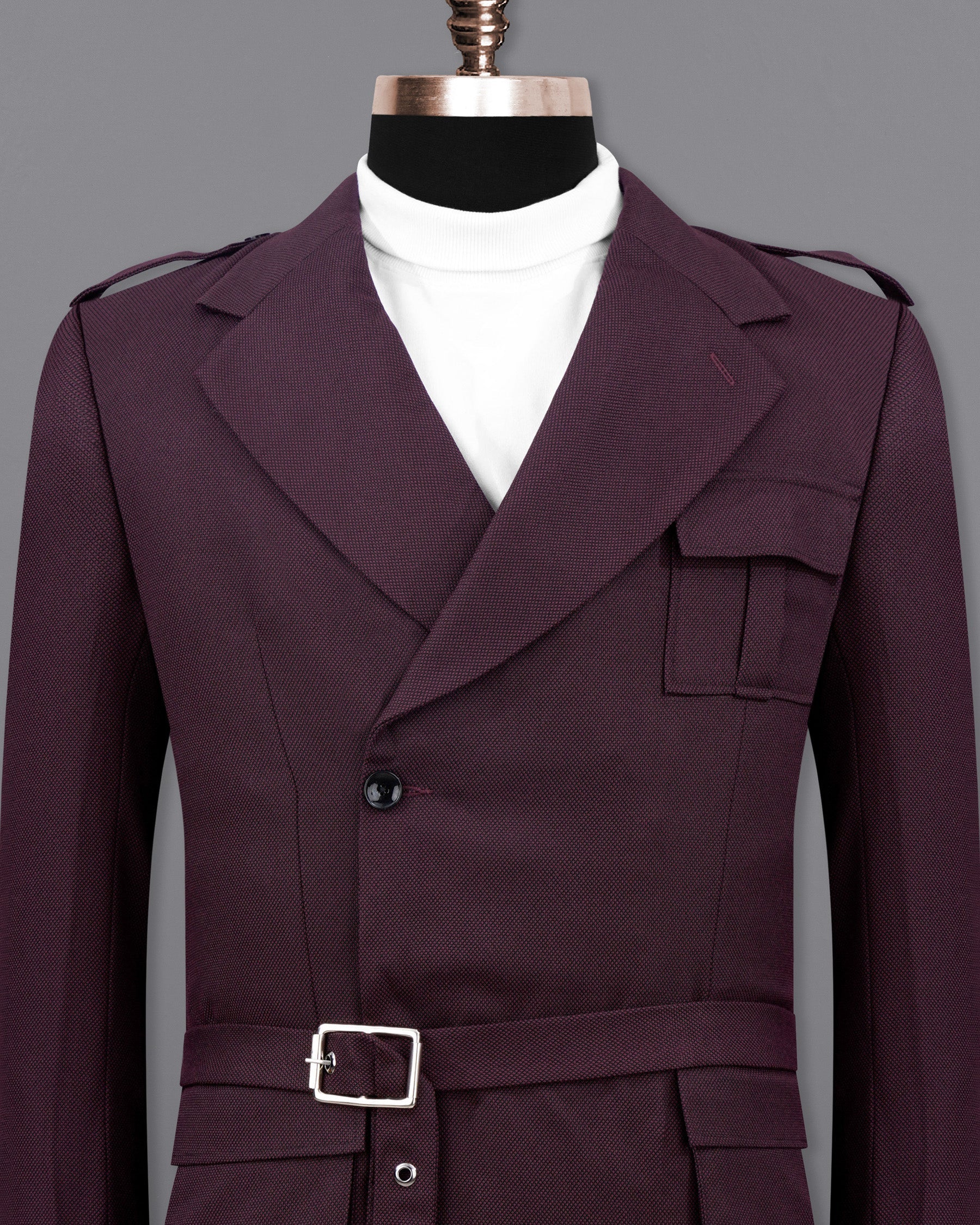 Eclipse Maroon Double Breasted Designer Blazer with Belt Closure