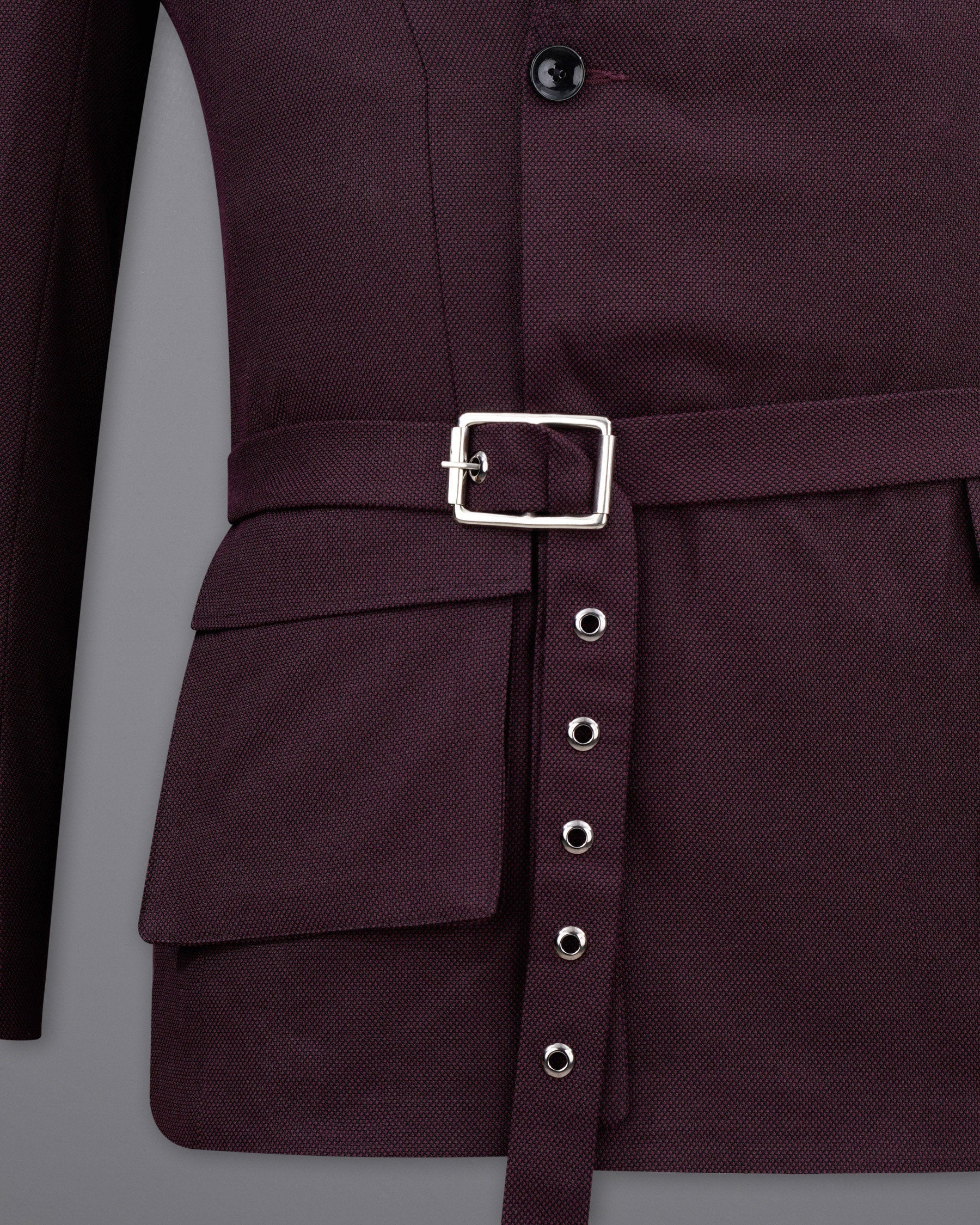 Eclipse Maroon Double Breasted Designer Blazer with Belt Closure