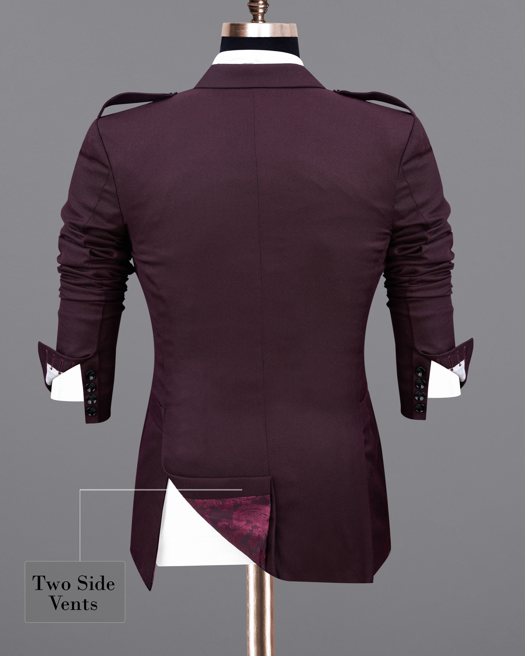 Eclipse Maroon Double Breasted Designer Blazer with Belt Closure