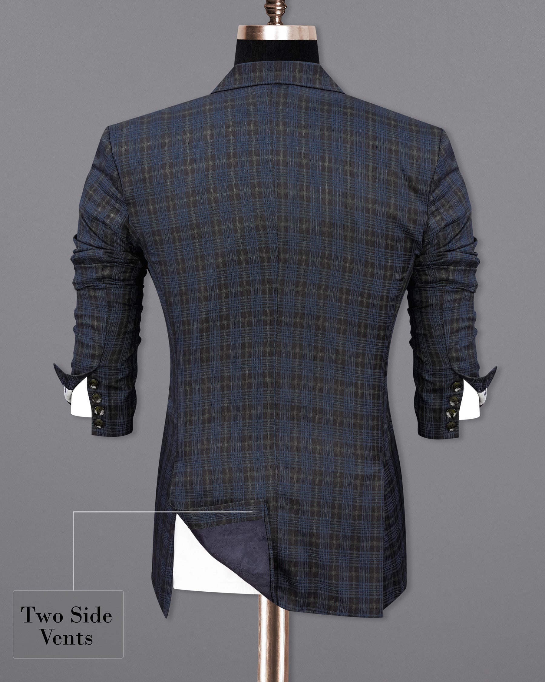 Fiord Navy Blue with Black Russian Plaid Double Breasted Sports Blazer