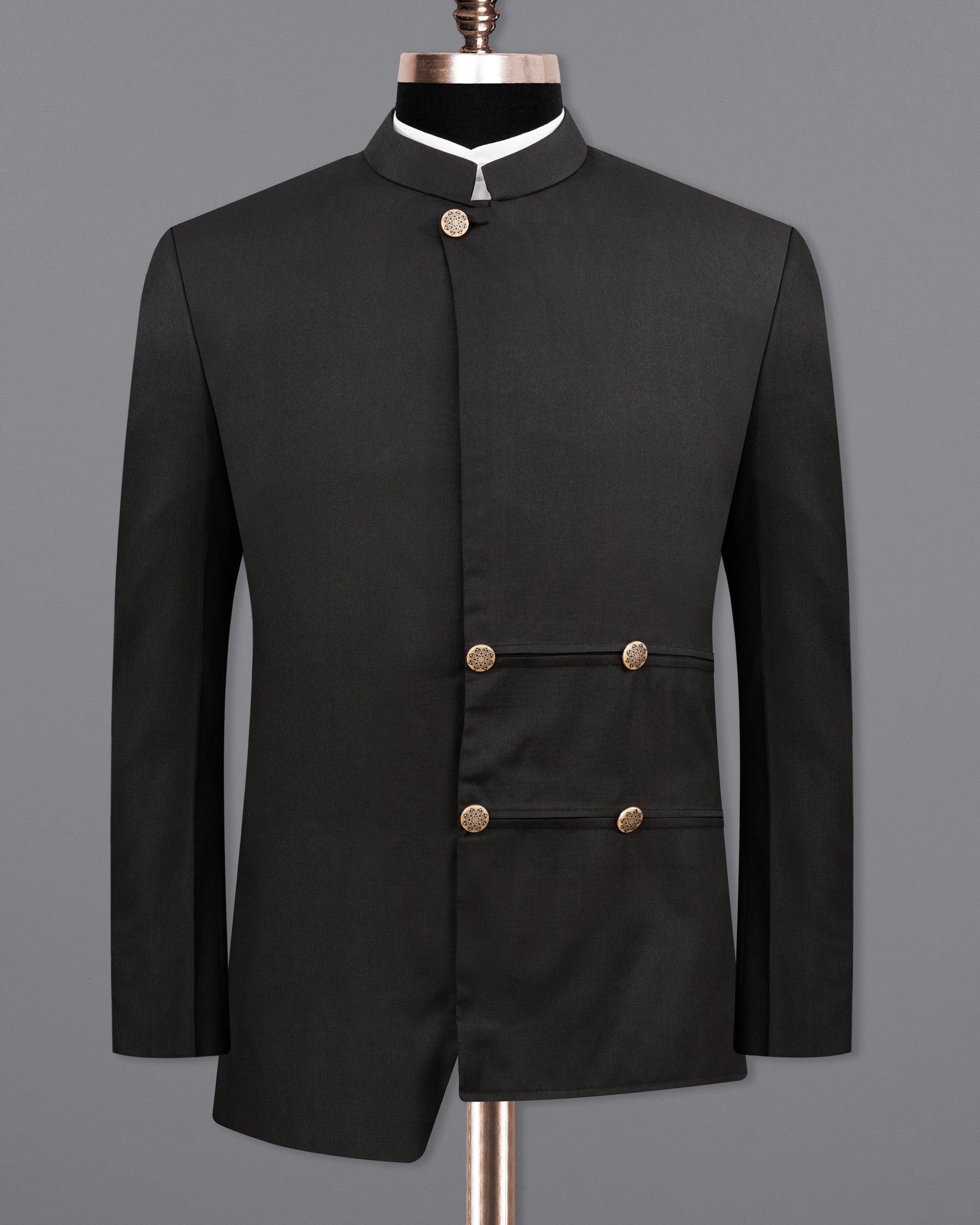 Zeus Black Bandhgala Asymmetrical Designer Blazer