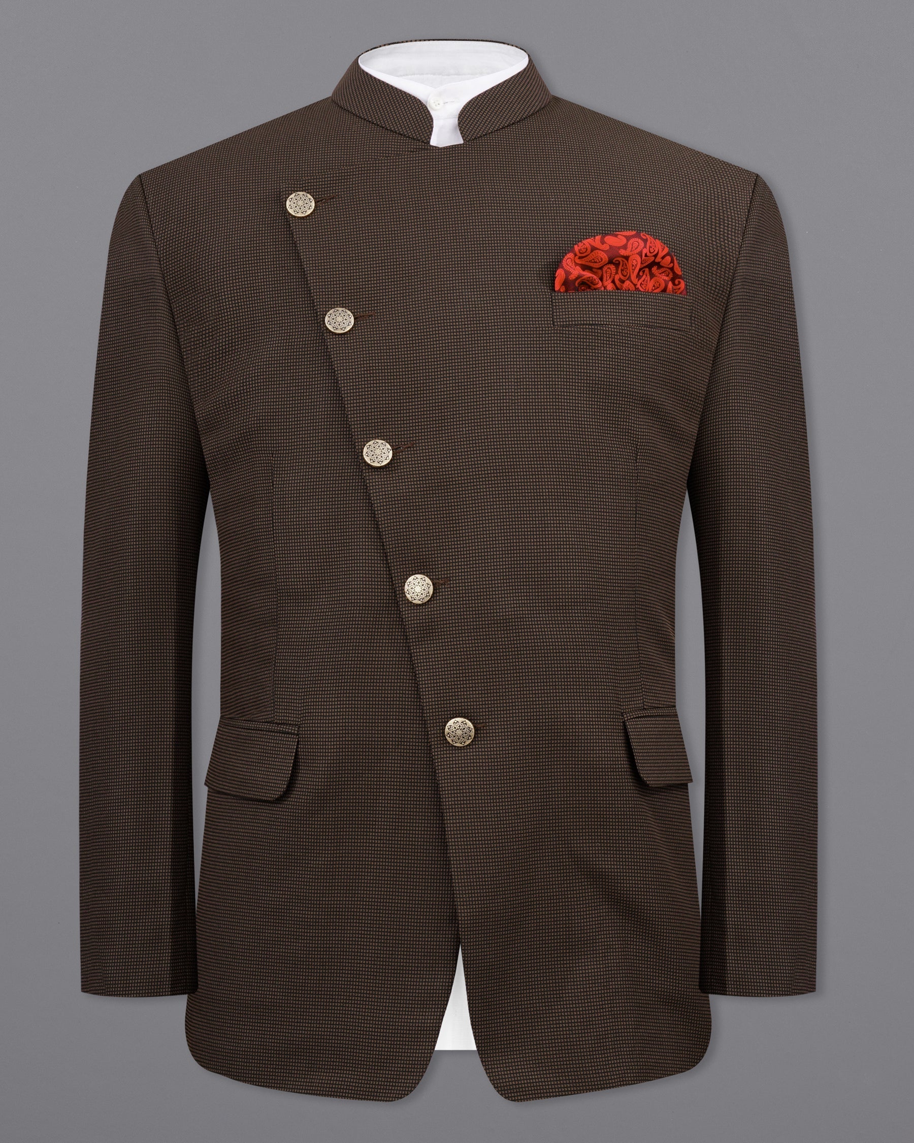 Eclipse Dark Brown Cross Placket Bandhgala Blazer