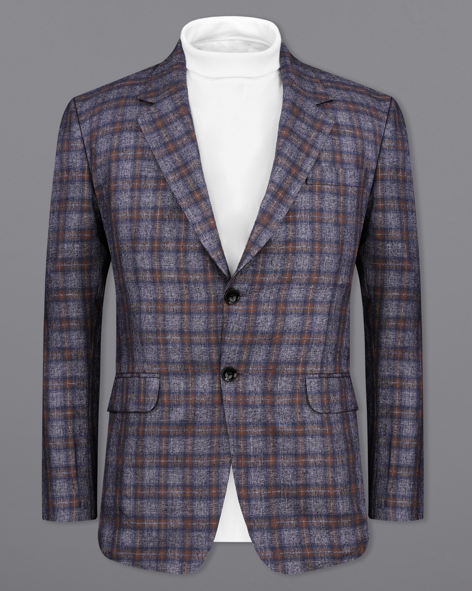 Martini Gray with Potters Brown Plaid Single Breasted Blazer BL2147-SB-36, BL2147-SB-38, BL2147-SB-40, BL2147-SB-42, BL2147-SB-44, BL2147-SB-46, BL2147-SB-48, BL2147-SB-50, BL2147-SB-52, BL2147-SB-54, BL2147-SB-56, BL2147-SB-58, BL2147-SB-60