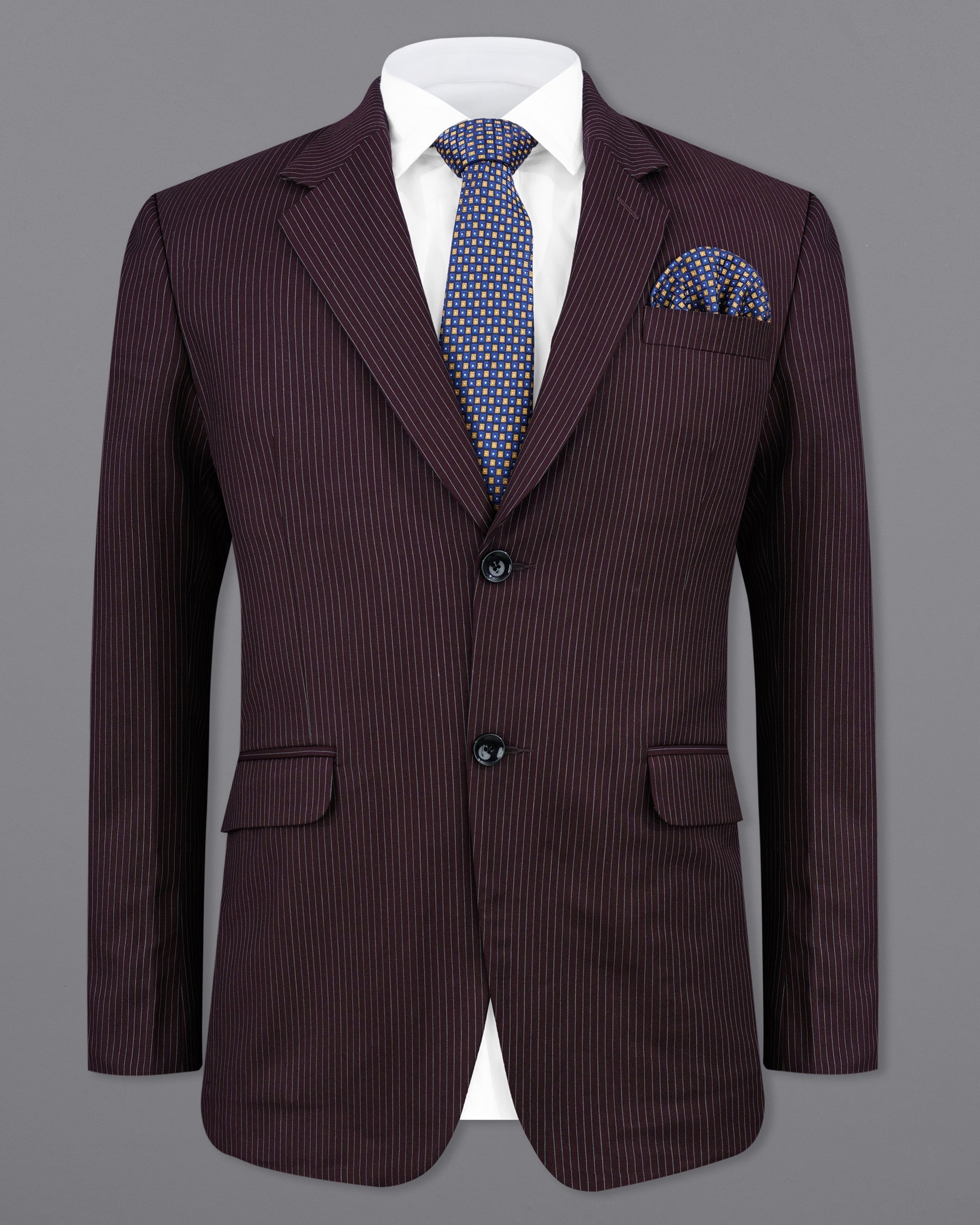 Eclipse Maroon with StarDust Gray Striped Single Breasted Blazer BL2148-SB-36, BL2148-SB-38, BL2148-SB-40, BL2148-SB-42, BL2148-SB-44, BL2148-SB-46, BL2148-SB-48, BL2148-SB-50, BL2148-SB-52, BL2148-SB-54, BL2148-SB-56, BL2148-SB-58, BL2148-SB-60