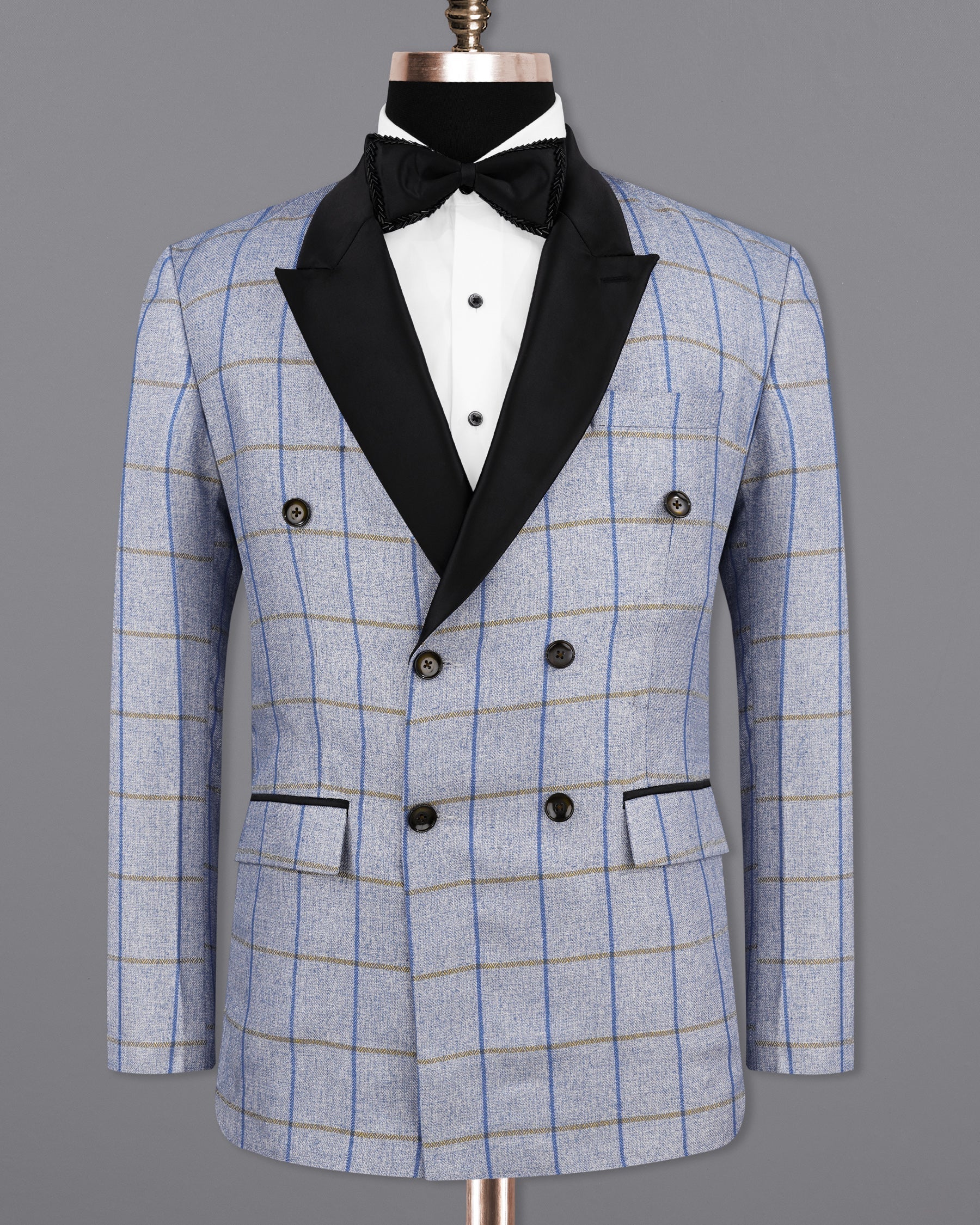 Mobster Blue Checkered Double Breasted Black Lapel Designer Blazer BL2150-DB-BKL-36 , BL2150-DB-BKL-38, BL2150-DB-BKL-40, BL2150-DB-BKL-42, BL2150-DB-BKL-44, BL2150-DB-BKL-46, BL2150-DB-BKL-48, BL2150-DB-BKL-50, BL2150-DB-BKL-52, BL2150-DB-BKL-54, BL2150-DB-BKL-56, BL2150-DB-BKL-58, BL2150-DB-BKL-60