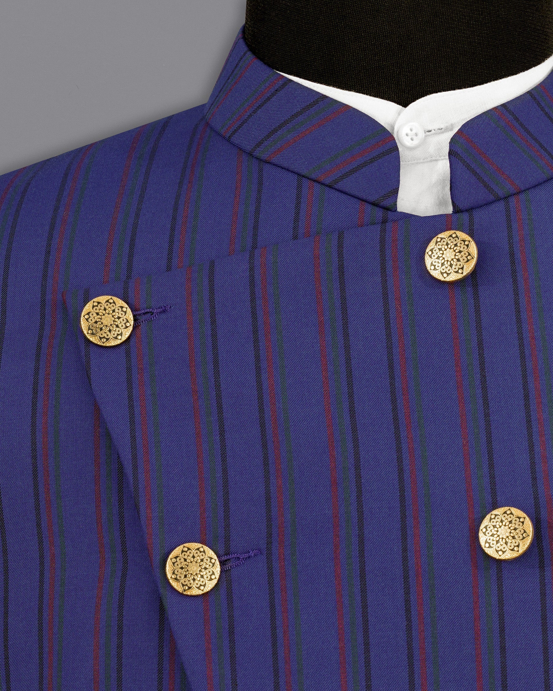 Violent Navy Blue Multicolour Striped Cross Buttoned Bandhgala Blazer BL2152-CBG3-36, BL2152-CBG3-38, BL2152-CBG3-40, BL2152-CBG3-42, BL2152-CBG3-44, BL2152-CBG3-46, BL2152-CBG3-48, BL2152-CBG3-50, BL2152-CBG3-52, BL2152-CBG3-54, BL2152-CBG3-56, BL2152-CBG3-58, BL2152-CBG3-60