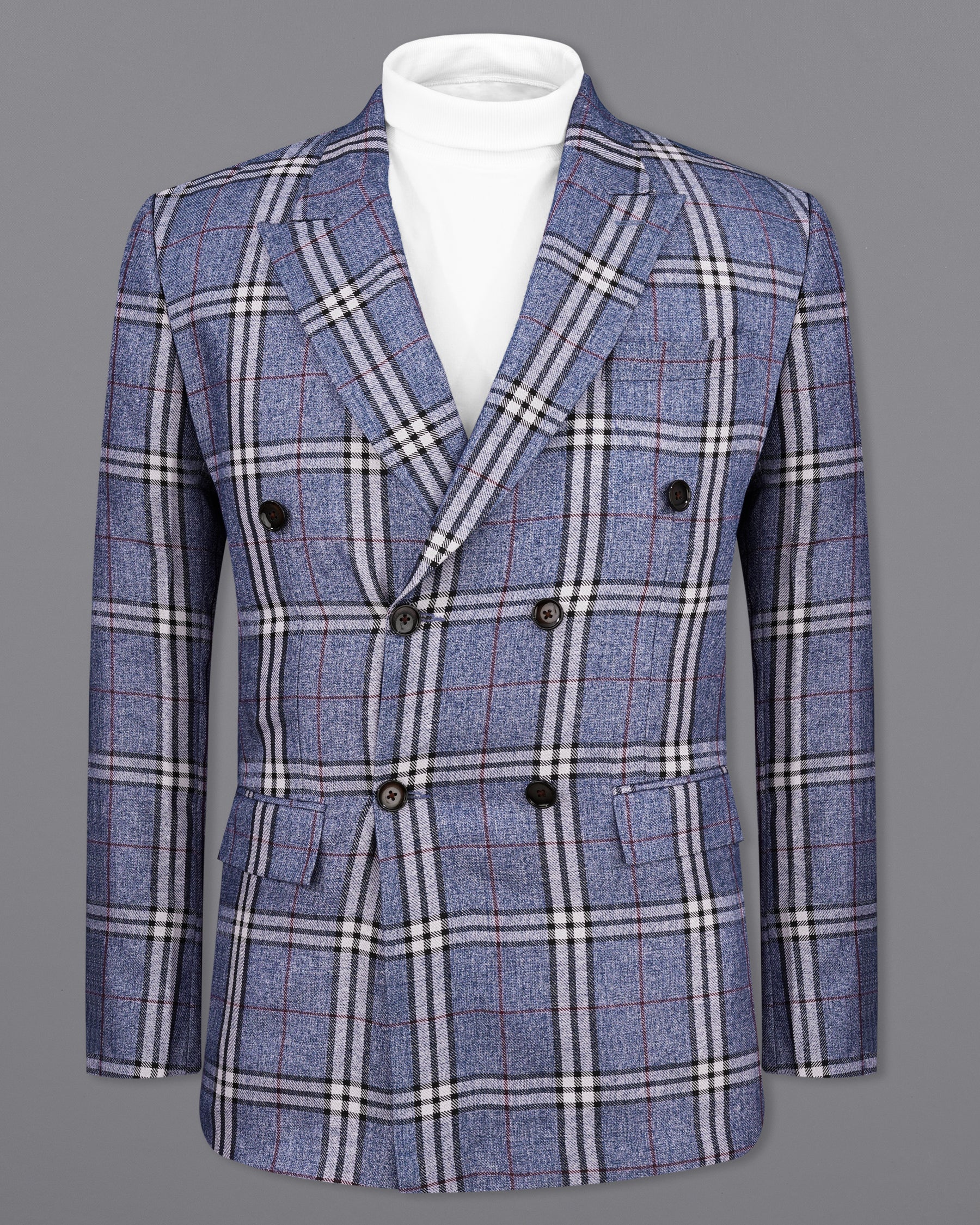 Fiord Blue Plaid Double Breasted Blazer BL2154-DB-36, BL2154-DB-38, BL2154-DB-40, BL2154-DB-42, BL2154-DB-44, BL2154-DB-46, BL2154-DB-48, BL2154-DB-50, BL2154-DB-52, BL2154-DB-54, BL2154-DB-56, BL2154-DB-58, BL2154-DB-60