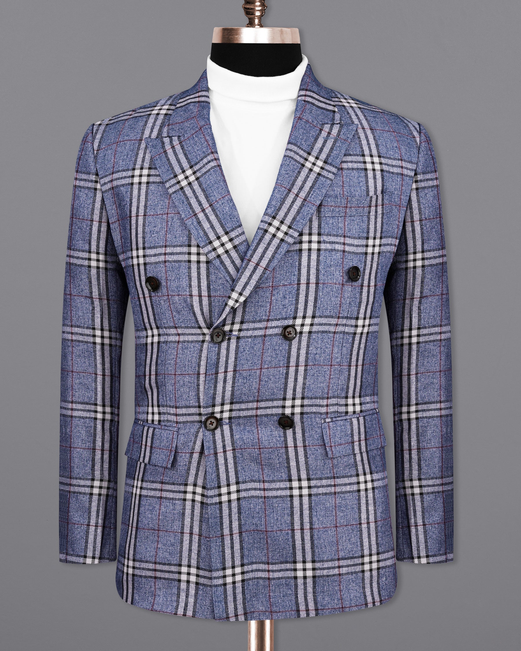 Fiord Blue Plaid Double Breasted Blazer BL2154-DB-36, BL2154-DB-38, BL2154-DB-40, BL2154-DB-42, BL2154-DB-44, BL2154-DB-46, BL2154-DB-48, BL2154-DB-50, BL2154-DB-52, BL2154-DB-54, BL2154-DB-56, BL2154-DB-58, BL2154-DB-60