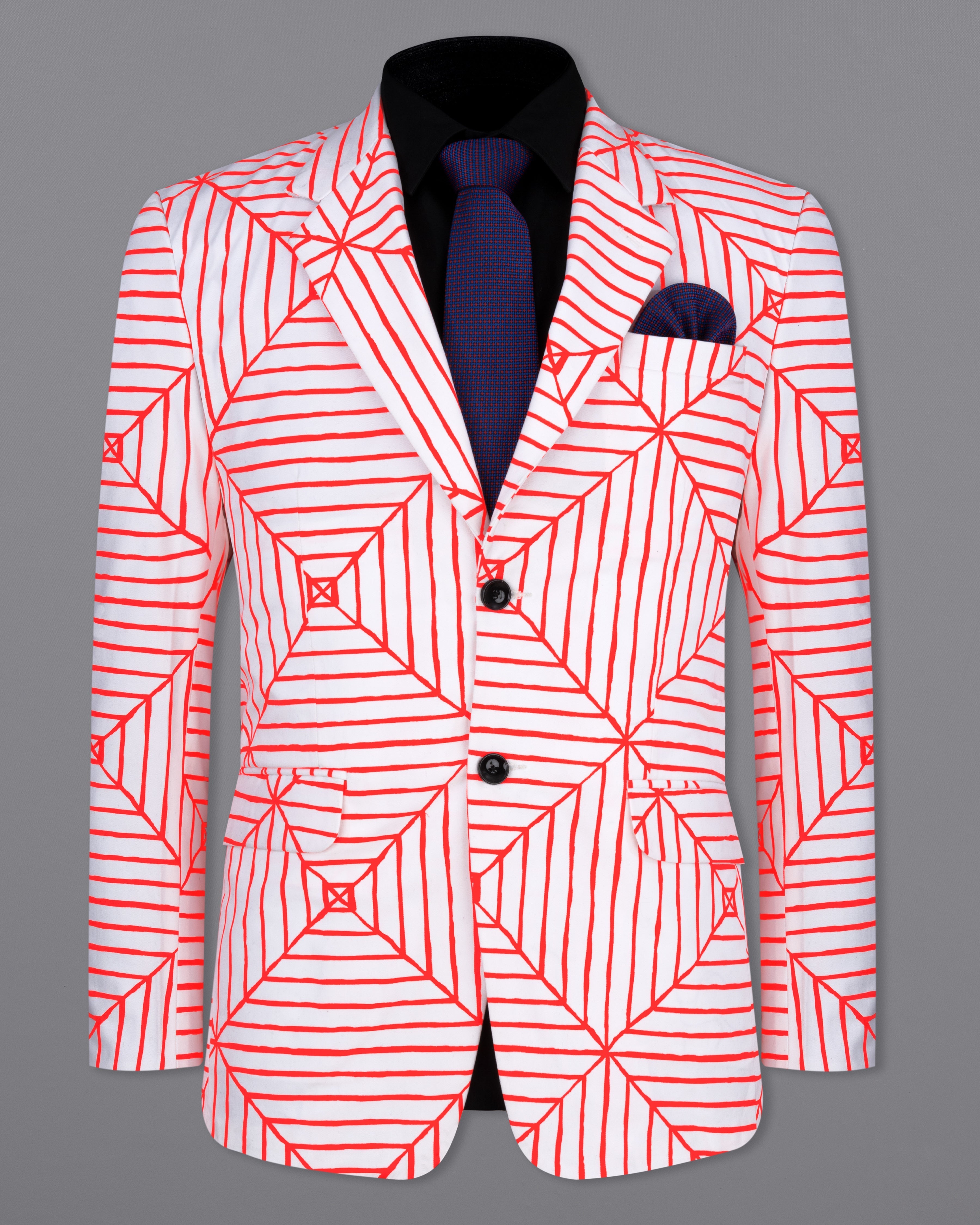 Bright white With Geometric  printed Blazer BL2174-SB-36, BL2174-SB-38, BL2174-SB-40, BL2174-SB-42, BL2174-SB-44, BL2174-SB-46, BL2174-SB-48, BL2174-SB-50, BL2174-SB-52, BL2174-SB-54, BL2174-SB-56, BL2174-SB-58, BL2174-SB-60