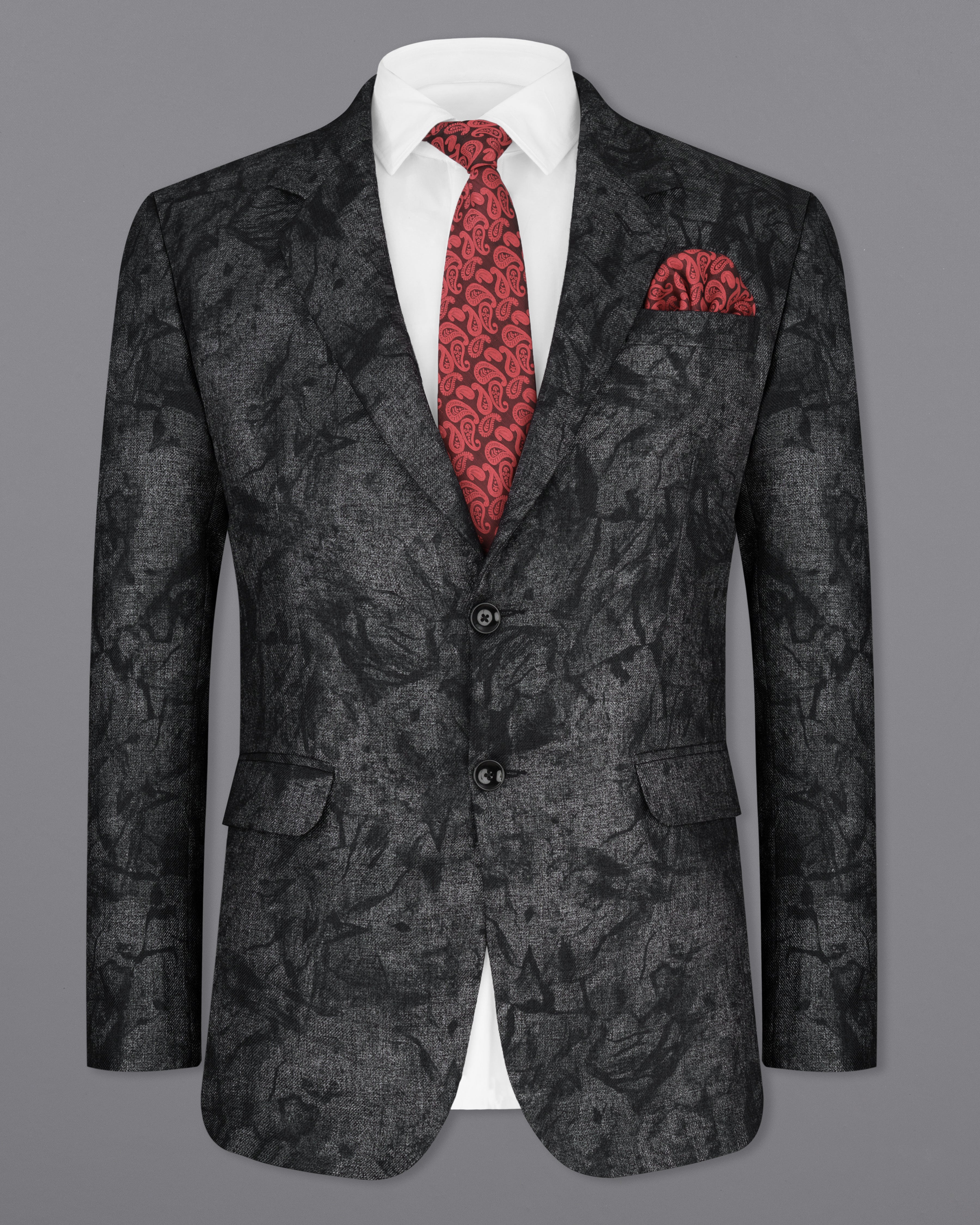 Flint Gray and Jade Black Textured Single Breasted Designer Blazer BL2180-SB-36, BL2180-SB-38, BL2180-SB-40, BL2180-SB-42, BL2180-SB-44, BL2180-SB-46, BL2180-SB-48, BL2180-SB-50, BL2180-SB-52, BL2180-SB-54, BL2180-SB-56, BL2180-SB-58, BL2180-SB-60