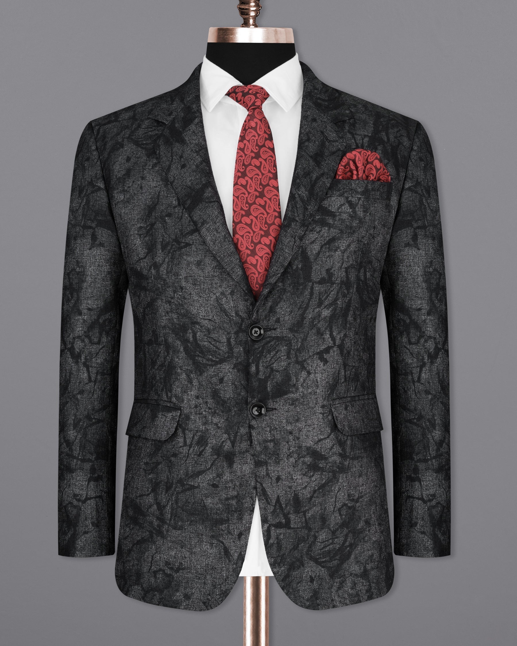 Flint Gray and Jade Black Textured Single Breasted Designer Blazer BL2180-SB-36, BL2180-SB-38, BL2180-SB-40, BL2180-SB-42, BL2180-SB-44, BL2180-SB-46, BL2180-SB-48, BL2180-SB-50, BL2180-SB-52, BL2180-SB-54, BL2180-SB-56, BL2180-SB-58, BL2180-SB-60