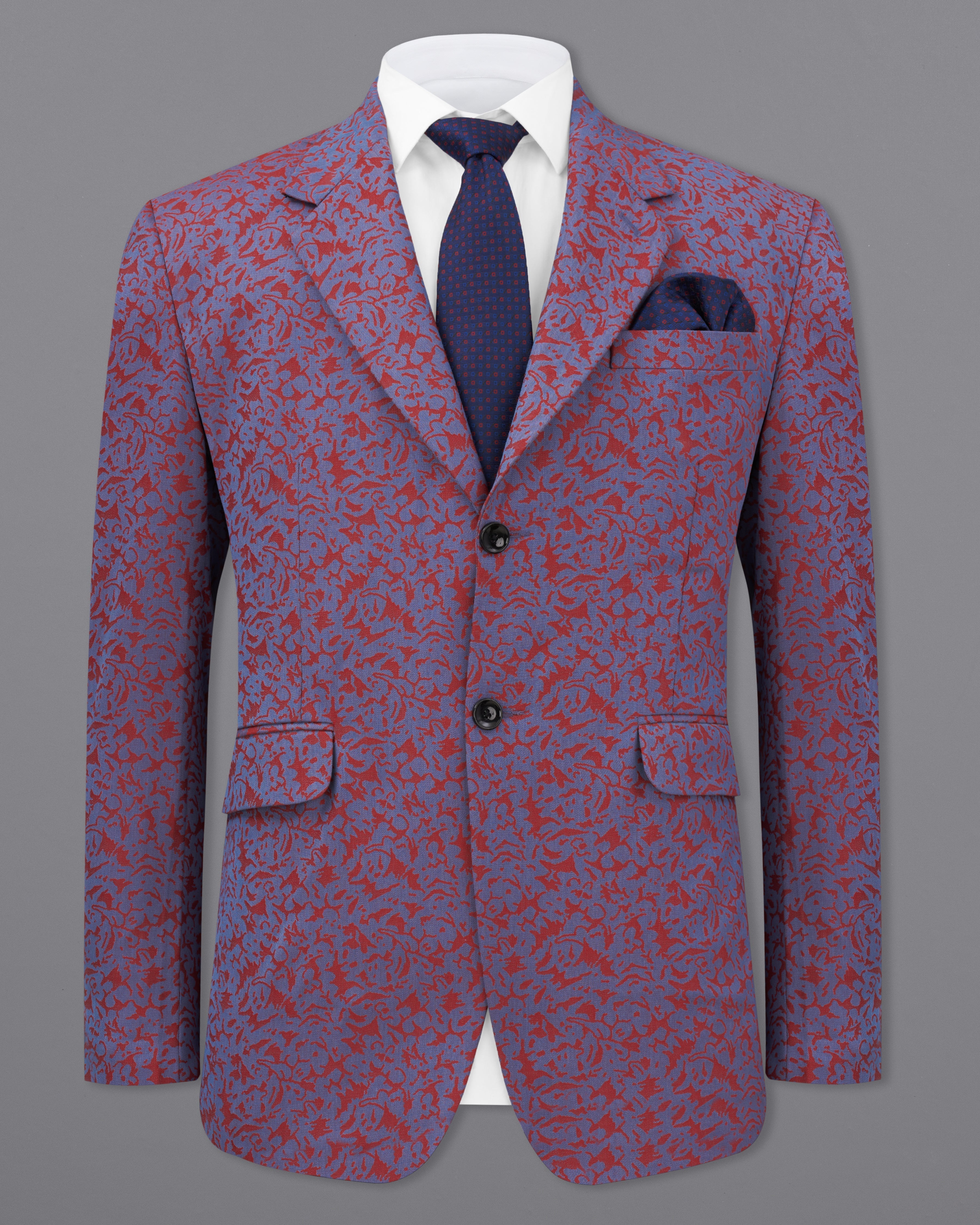 Waikawa Blue with Sanguine Red Jacquard Textured Designer Blazer BL2190-SB-36, BL2190-SB-38, BL2190-SB-40, BL2190-SB-42, BL2190-SB-44, BL2190-SB-46, BL2190-SB-48, BL2190-SB-50, BL2190-SB-52, BL2190-SB-54, BL2190-SB-56, BL2190-SB-58, BL2190-SB-60