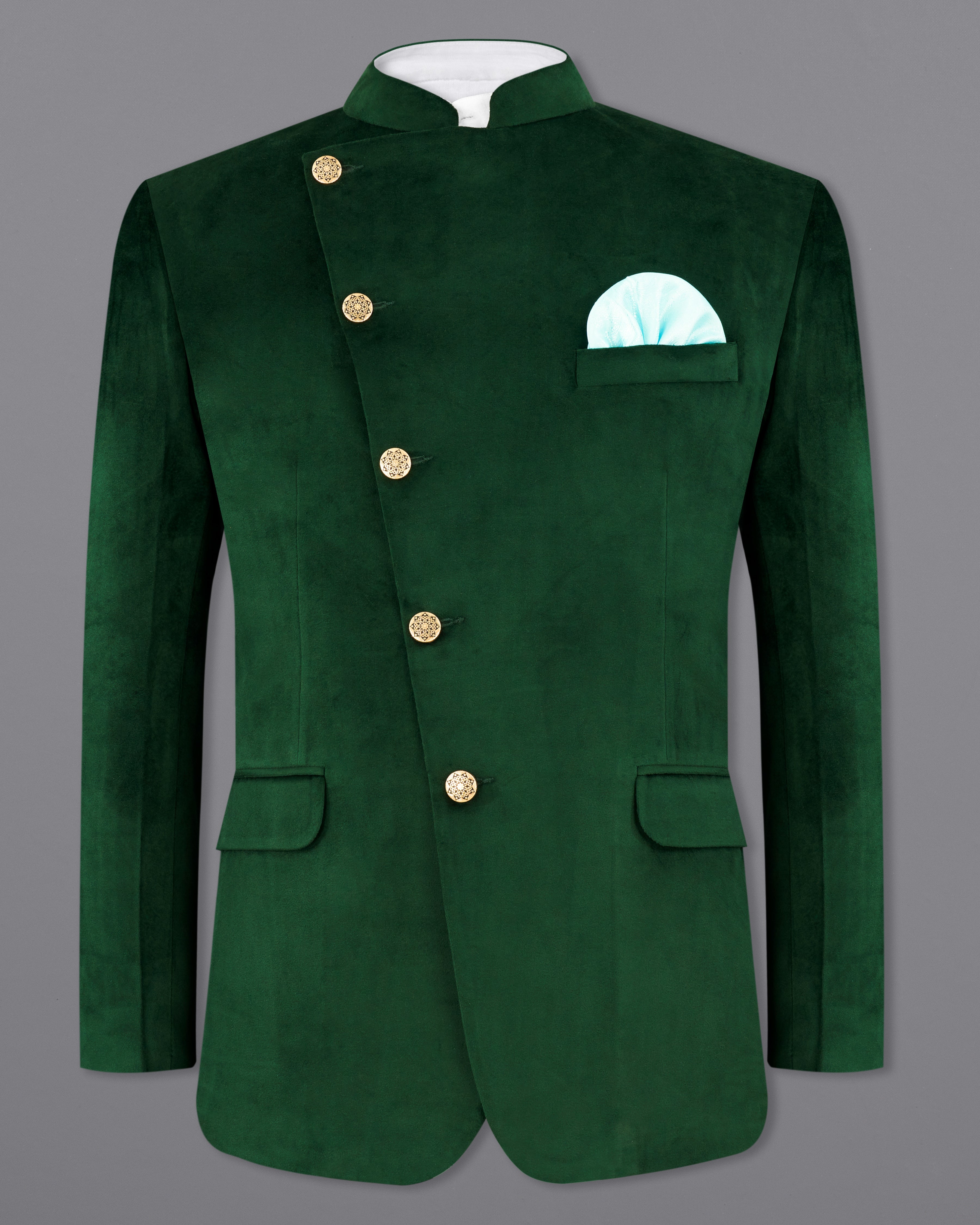 Phthalo Green Cross Buttoned Bandhgala Premium Velvet Designer Blazer BL2208-CBG-36, BL2208-CBG-38, BL2208-CBG-40, BL2208-CBG-42, BL2208-CBG-44, BL2208-CBG-46, BL2208-CBG-48, BL2208-CBG-50, BL2208-CBG-52, BL2208-CBG-54, BL2208-CBG-56, BL2208-CBG-58, BL2208-CBG-60