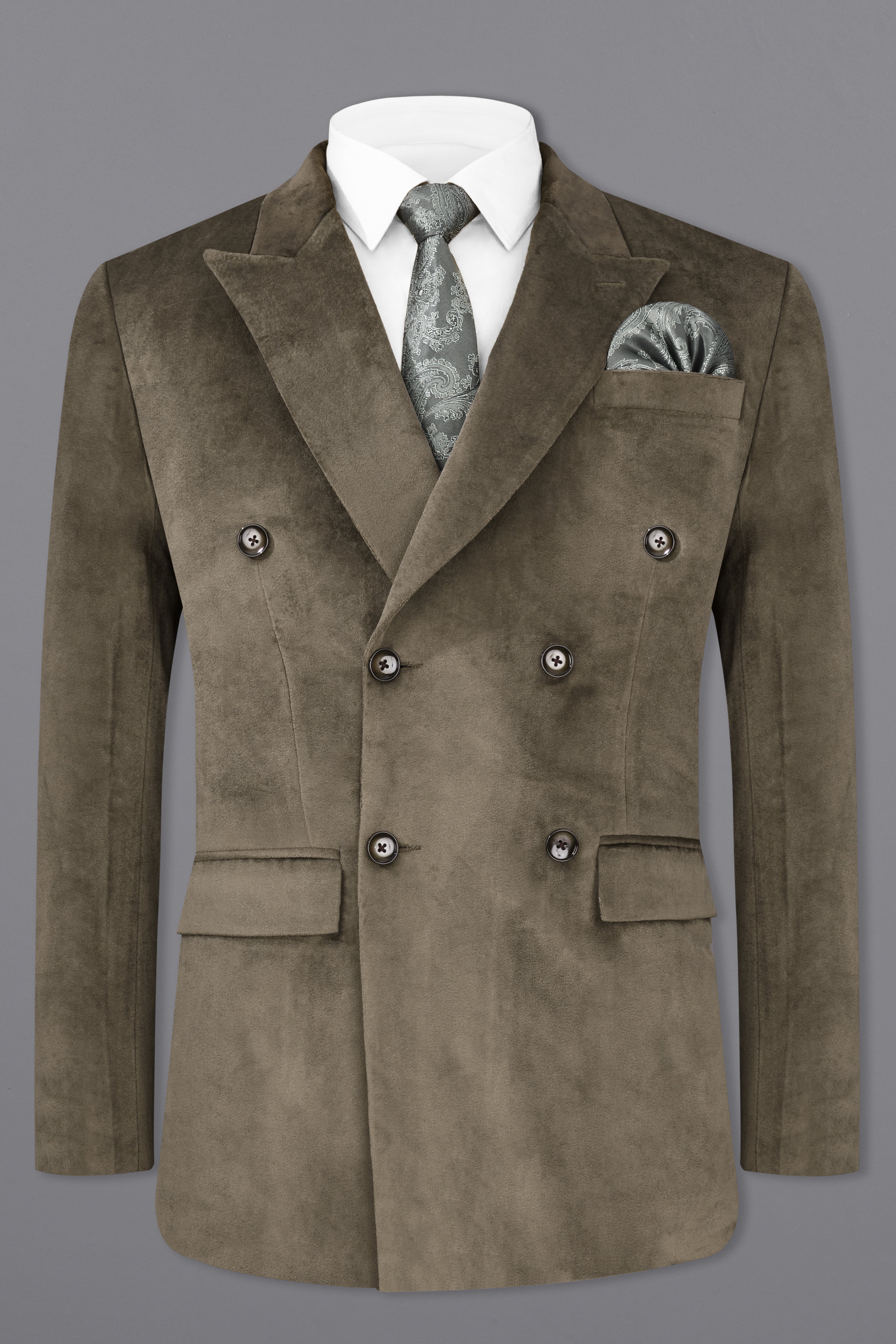 Hemlock Brown Velvet Double-Breasted Designer Blazer