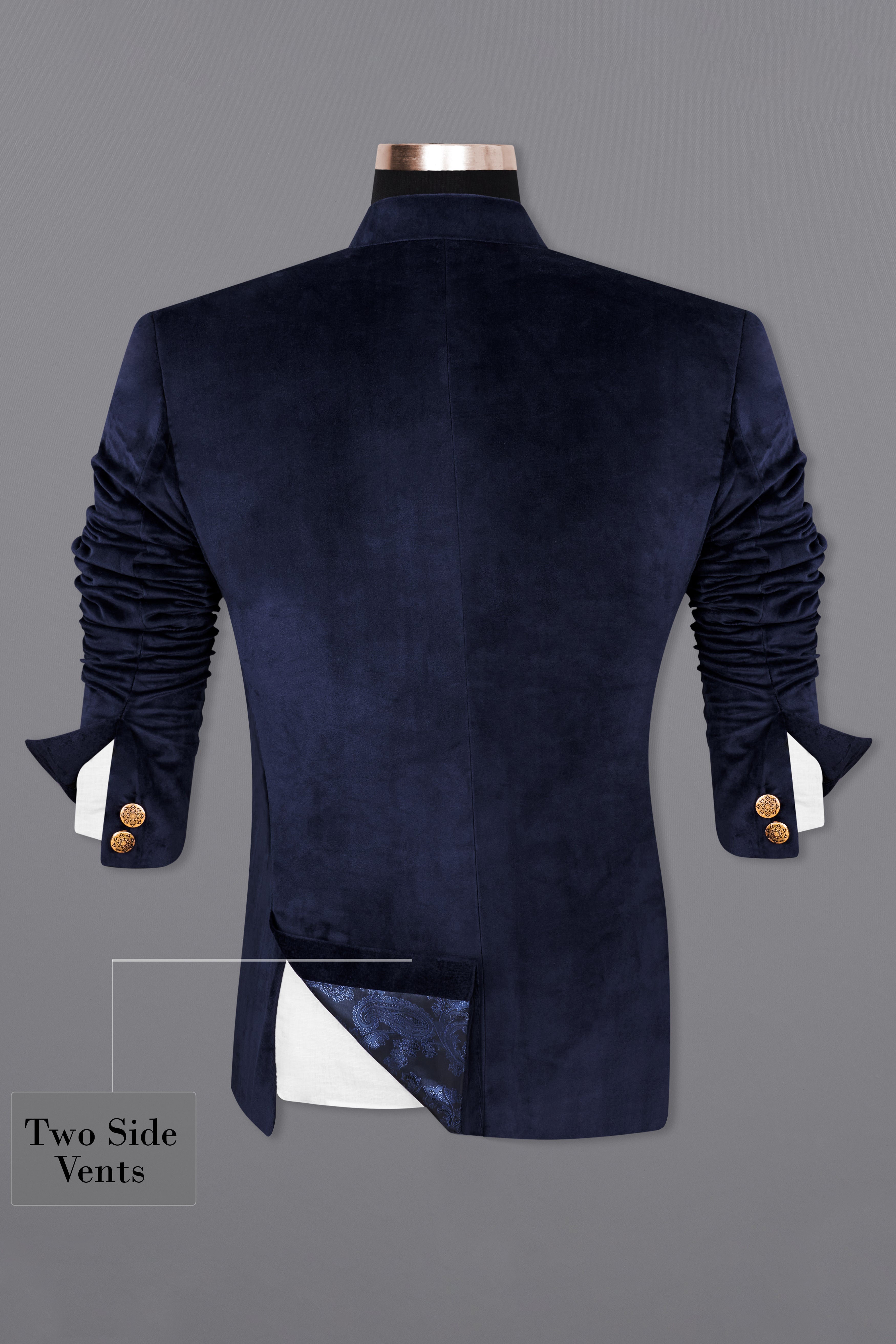 Firefly Blue Bandhgala Velvet Designer Blazer