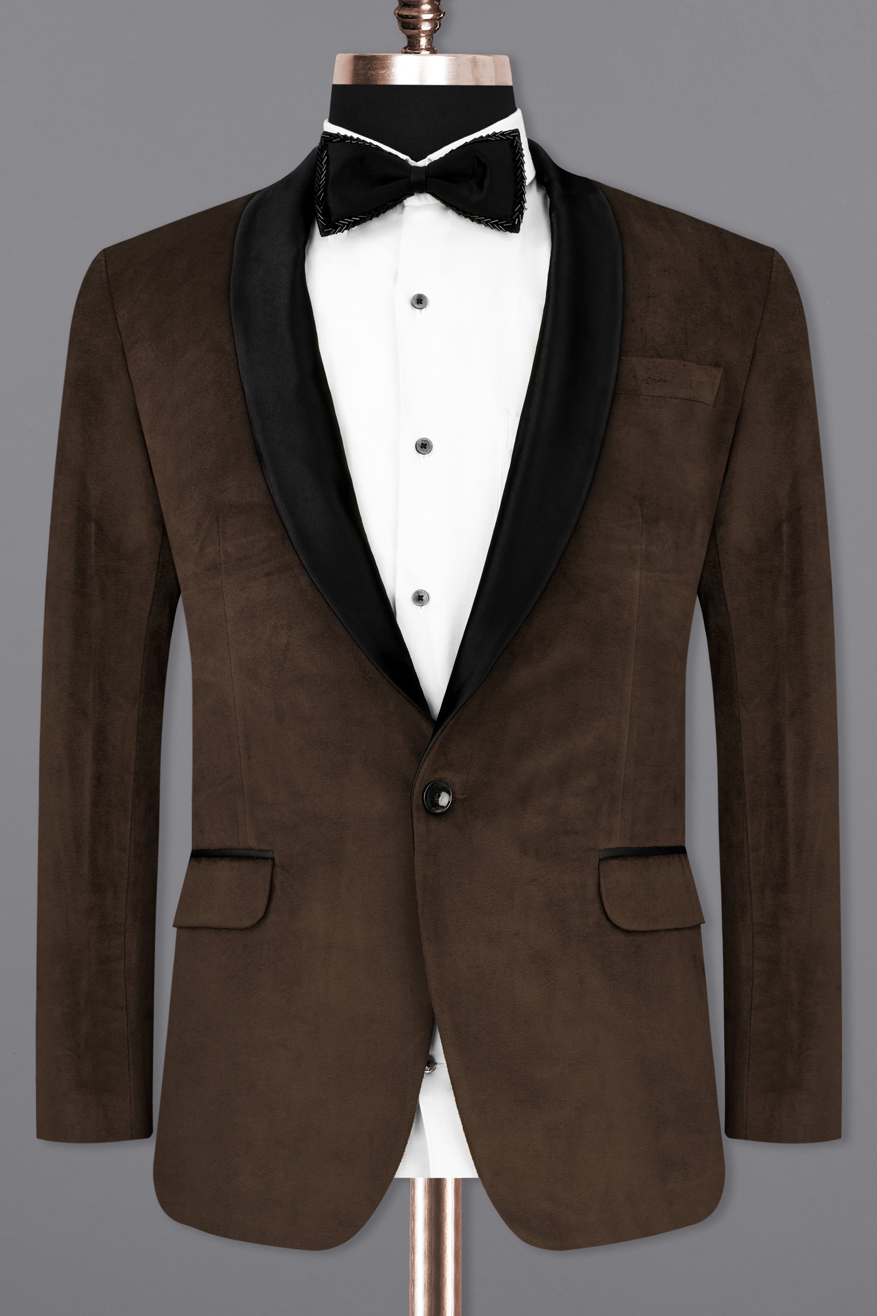 Birch Dark Brown Velvet Tuxedo Designer Blazer