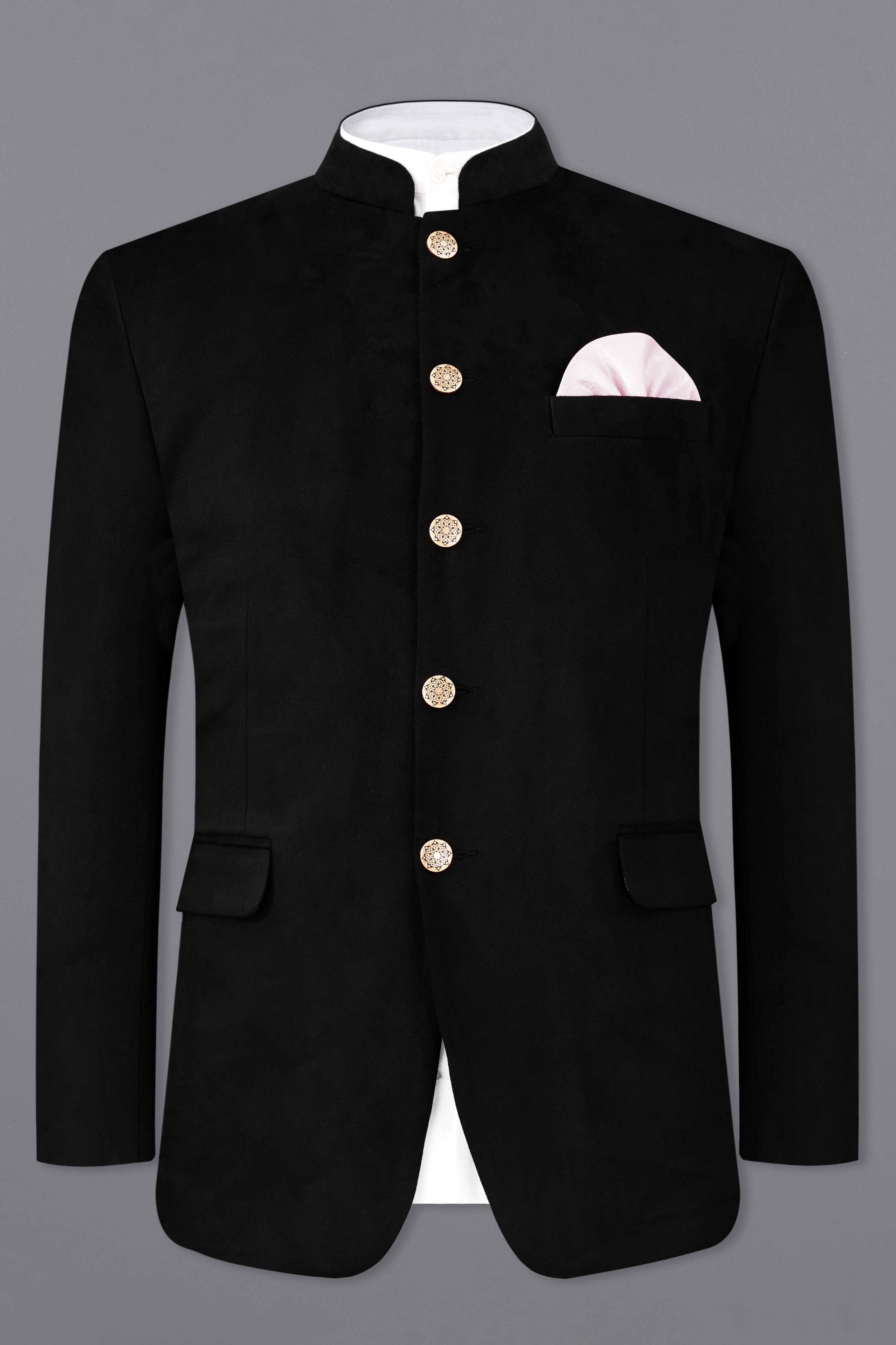 Jade Black Bandhgala Velvet Designer Blazer