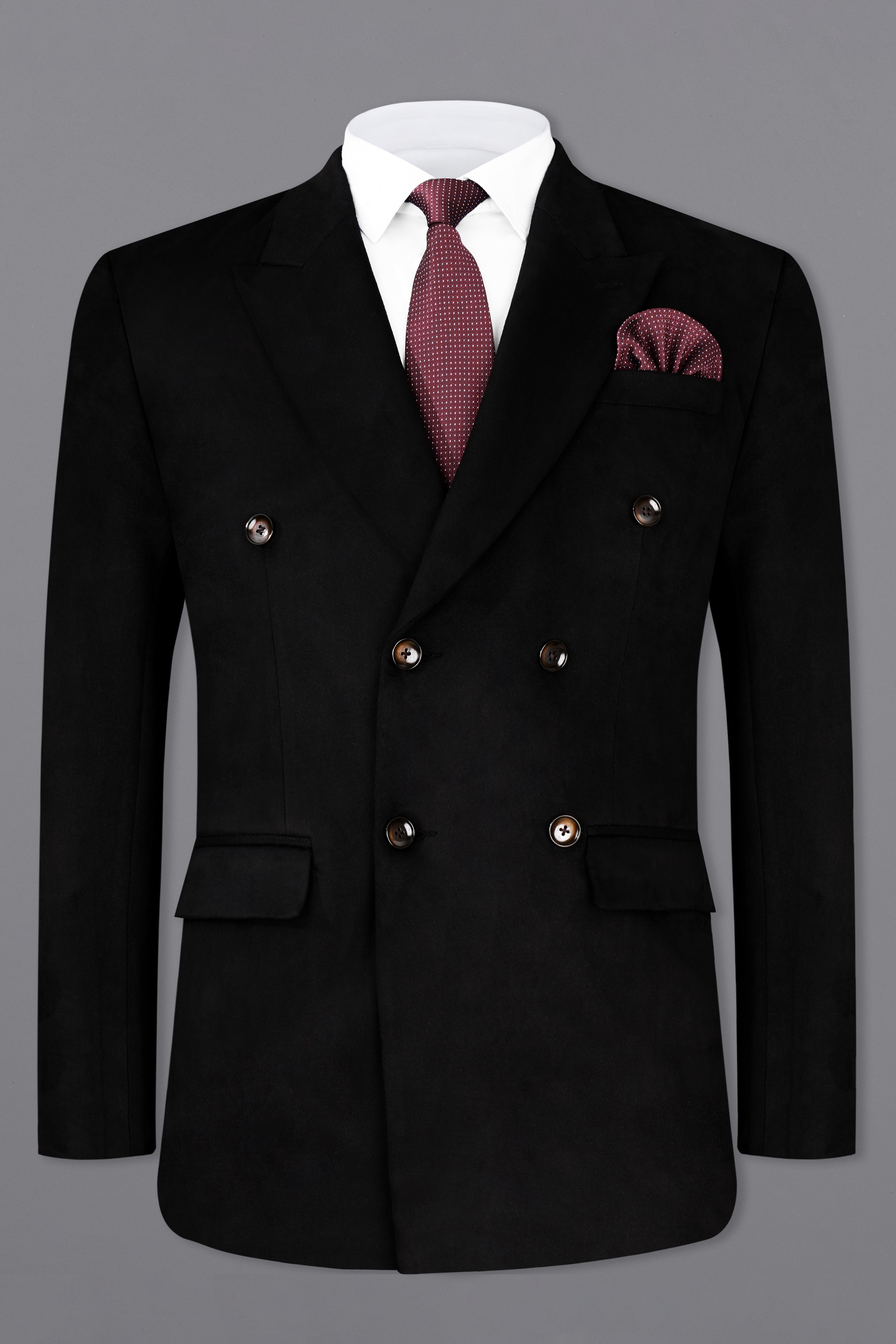 Jade Black Velvet Double-Breasted Designer Blazer