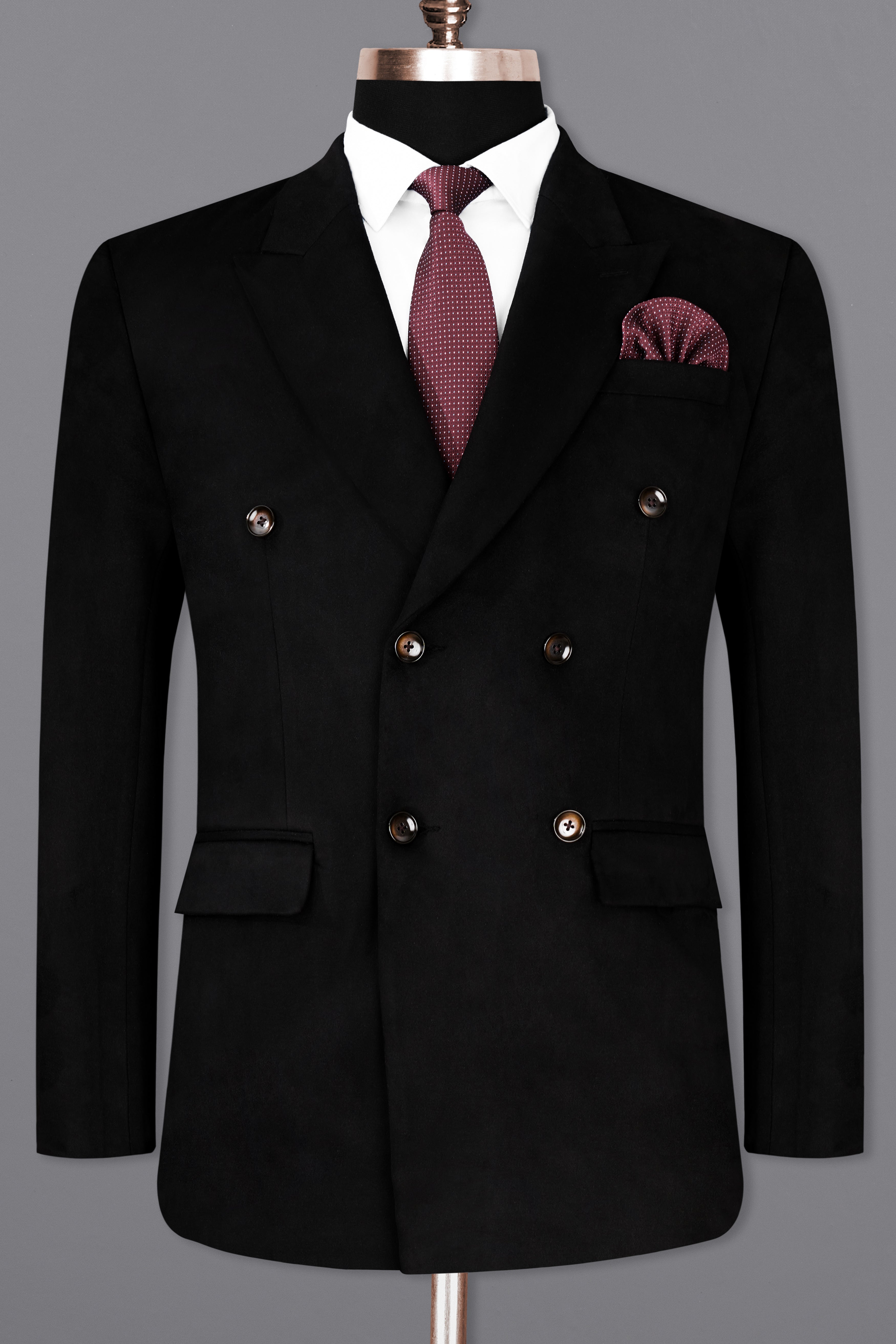 Jade Black Velvet Double-Breasted Designer Blazer