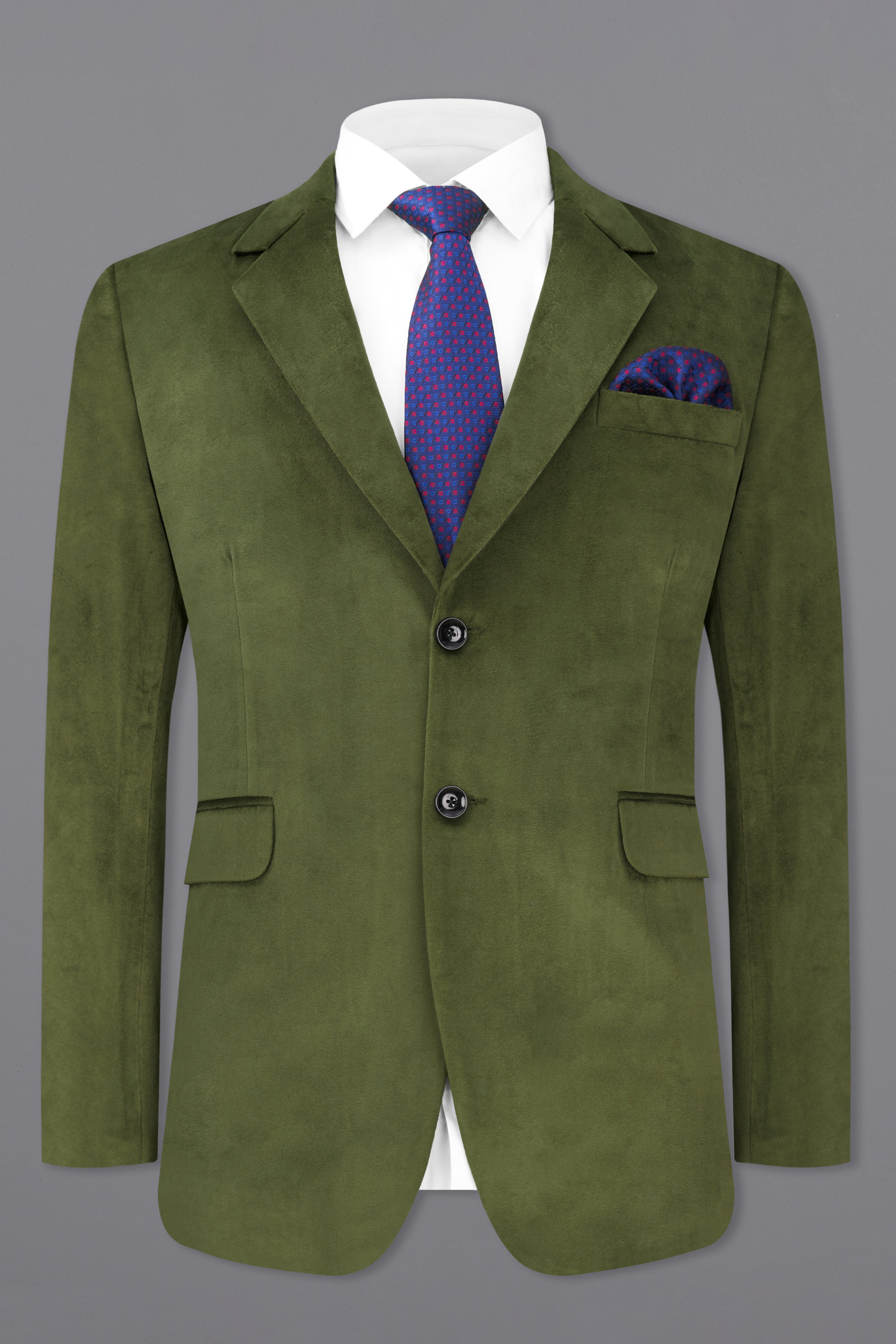 Fuscous Green Single Breasted Velvet Designer Blazer