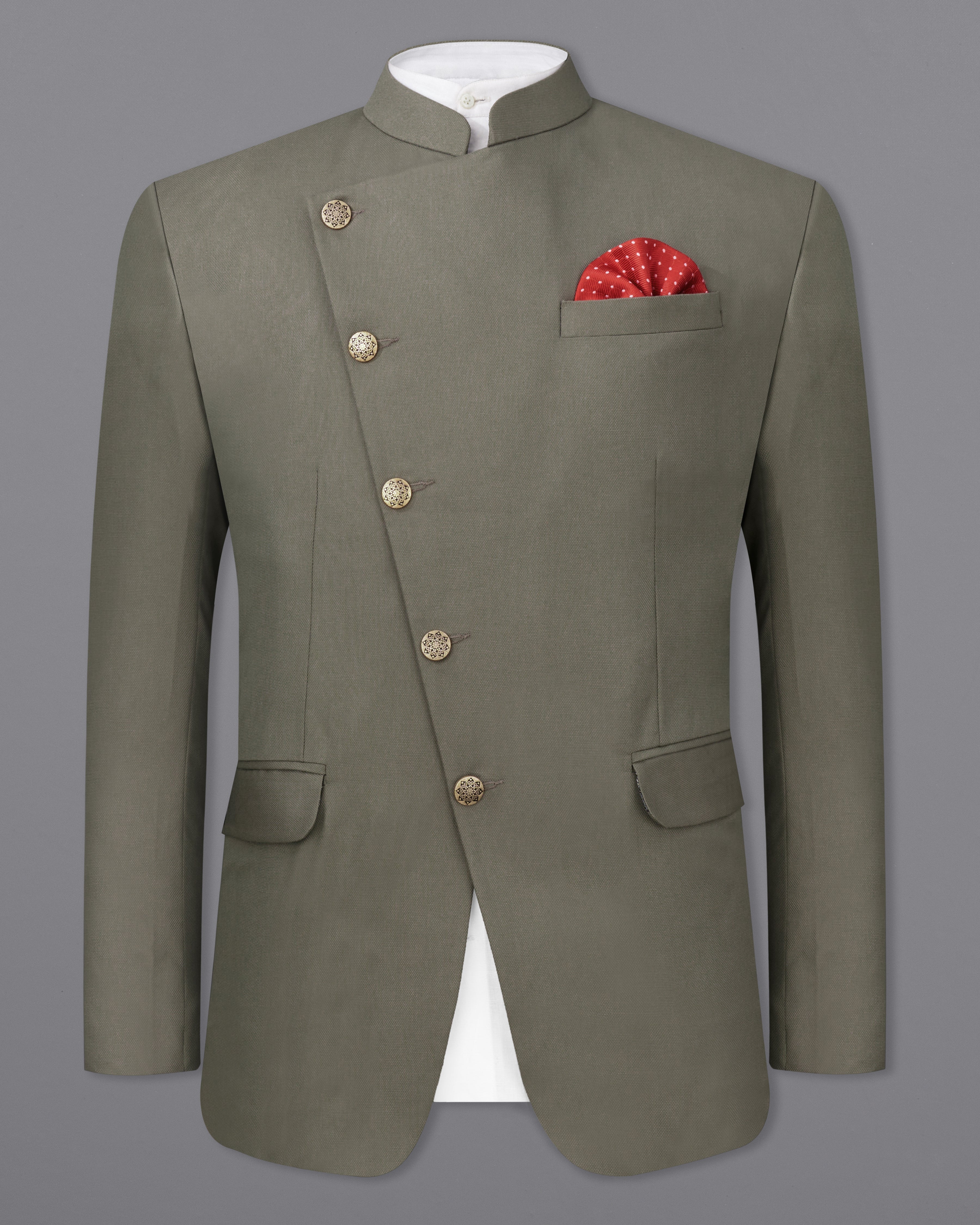 SandBLonne Green Cross Buttoned Bandhgala Blazer BL2247-CBG-36, BL2247-CBG-38, BL2247-CBG-40, BL2247-CBG-42, BL2247-CBG-44, BL2247-CBG-46, BL2247-CBG-48, BL2247-CBG-50, BL2247-CBG-52, BL2247-CBG-54, BL2247-CBG-56, BL2247-CBG-58, BL2247-CBG-60