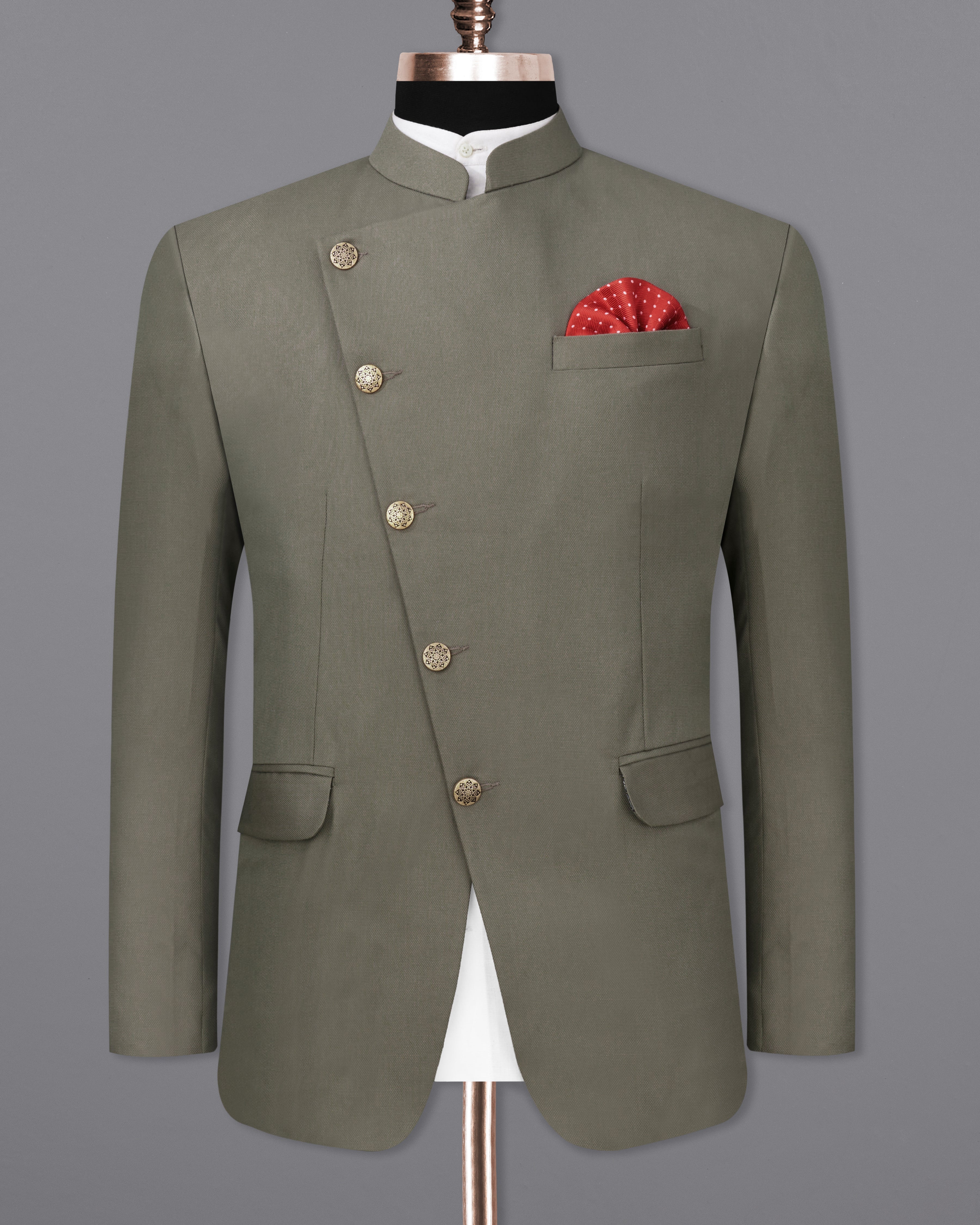 SandBLonne Green Cross Buttoned Bandhgala Blazer BL2247-CBG-36, BL2247-CBG-38, BL2247-CBG-40, BL2247-CBG-42, BL2247-CBG-44, BL2247-CBG-46, BL2247-CBG-48, BL2247-CBG-50, BL2247-CBG-52, BL2247-CBG-54, BL2247-CBG-56, BL2247-CBG-58, BL2247-CBG-60