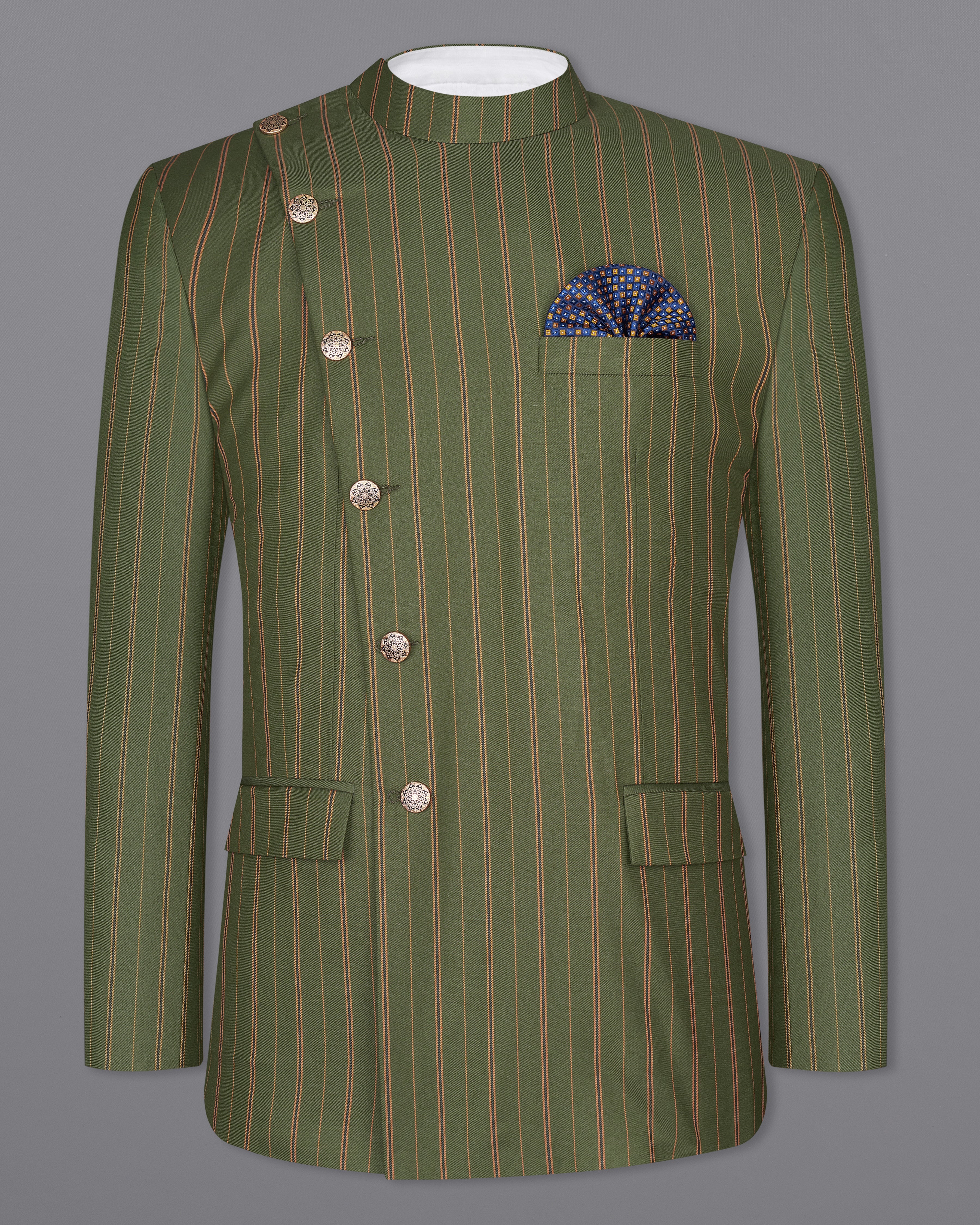 Vampire Green BLriped Cross Buttoned Bandhgala Blazer BL2248-CBG2-36, BL2248-CBG2-38, BL2248-CBG2-40, BL2248-CBG2-42, BL2248-CBG2-44, BL2248-CBG2-46, BL2248-CBG2-48, BL2248-CBG2-50, BL2248-CBG2-52, BL2248-CBG2-54, BL2248-CBG2-56, BL2248-CBG2-58, BL2248-CBG2-60