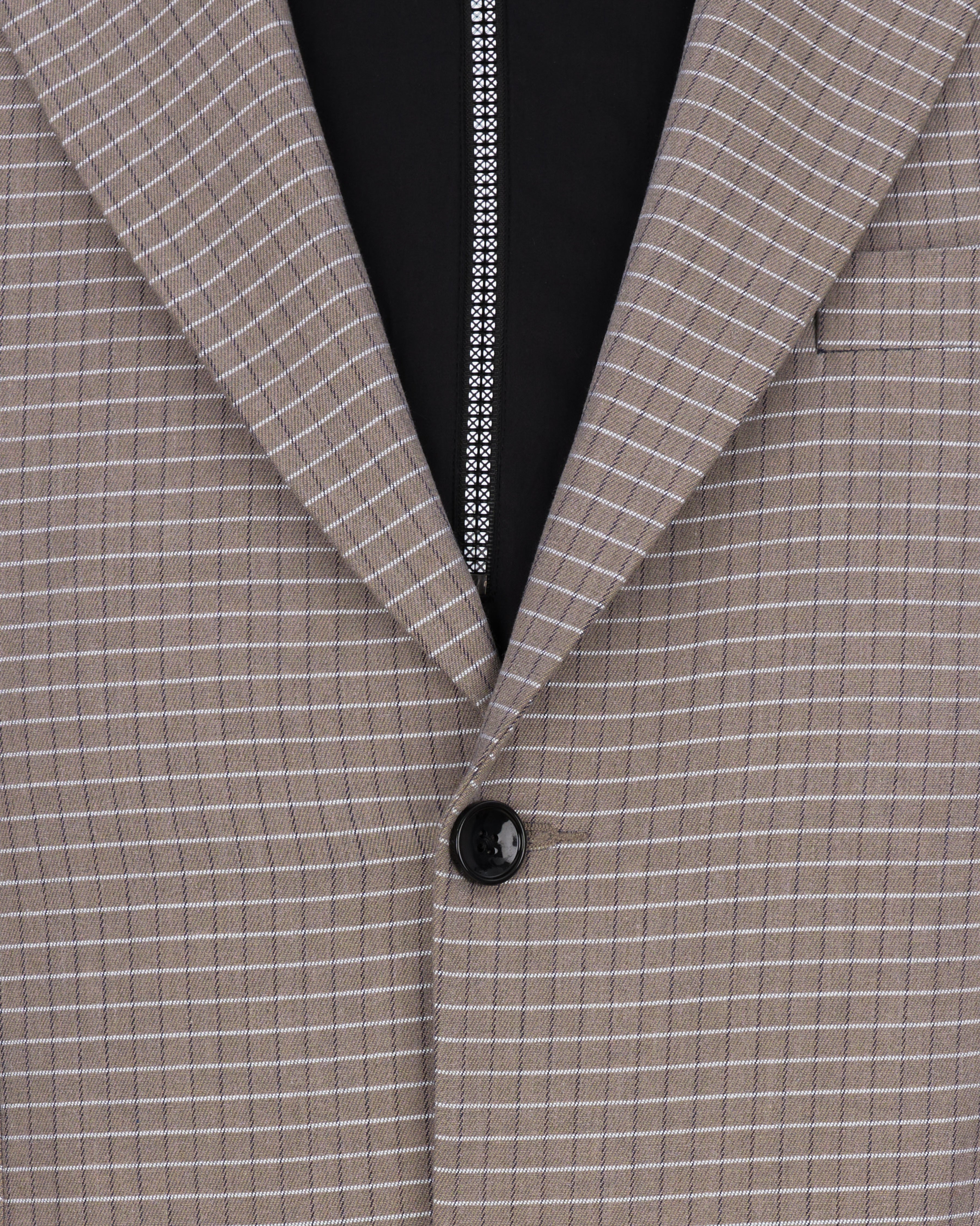 Sand Dune Brown Checkered Single Breasted Premium Cotton Blazer