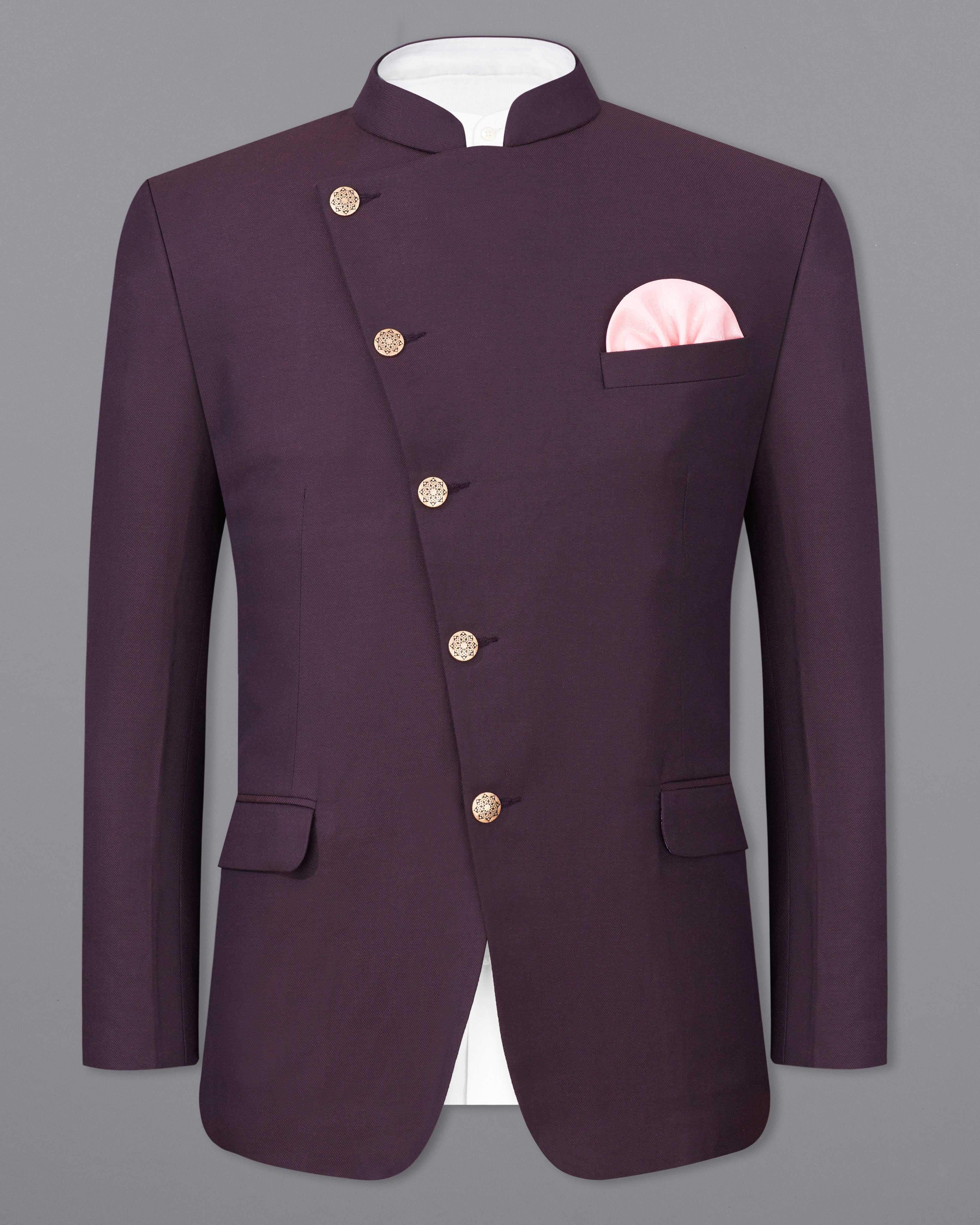 Eclipse Wine Cross Placket Bandhgala Blazer