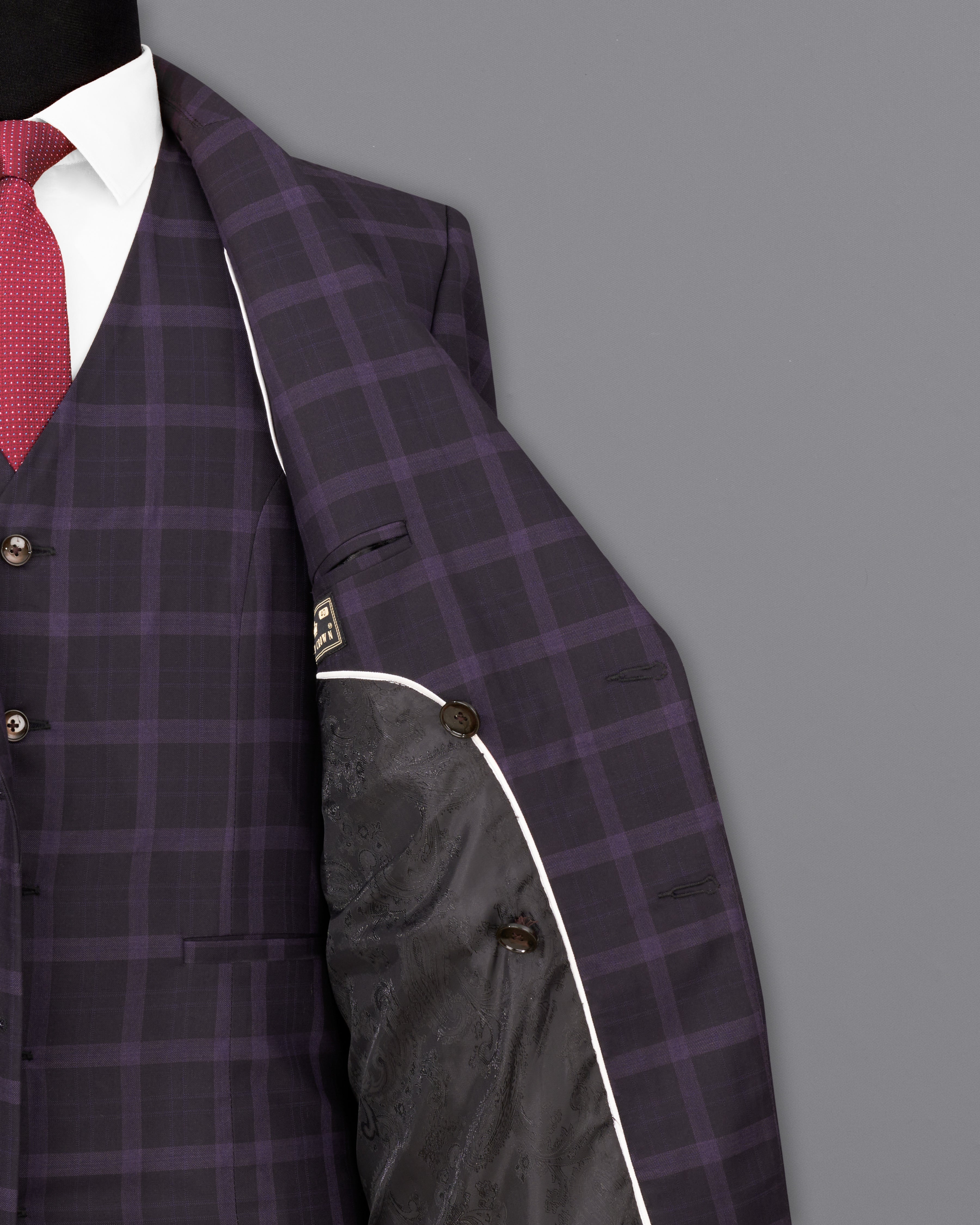 Melanzane Violet and Mortar Purple Plaid Double Breasted Blazer