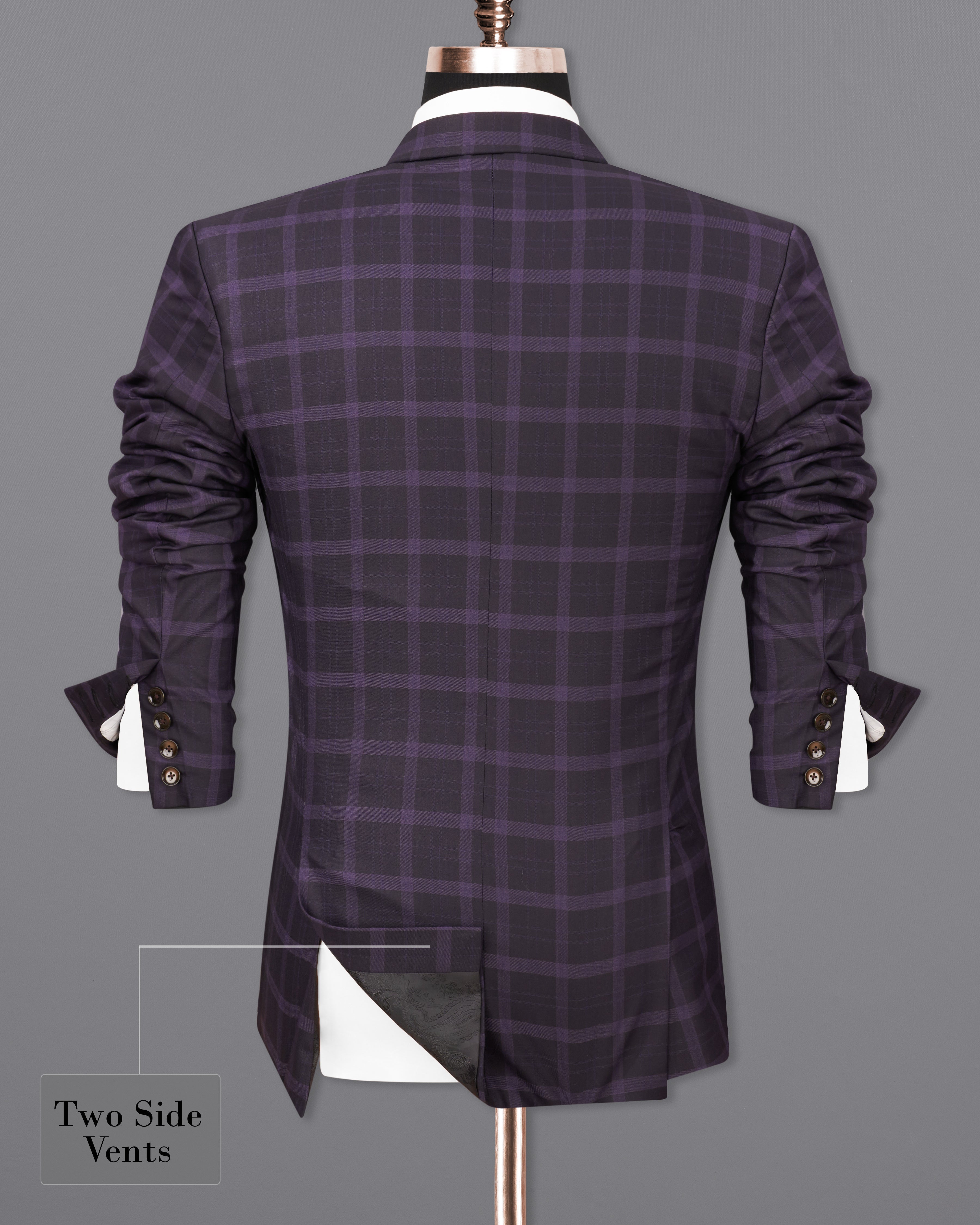 Melanzane Violet and Mortar Purple Plaid Double Breasted Blazer