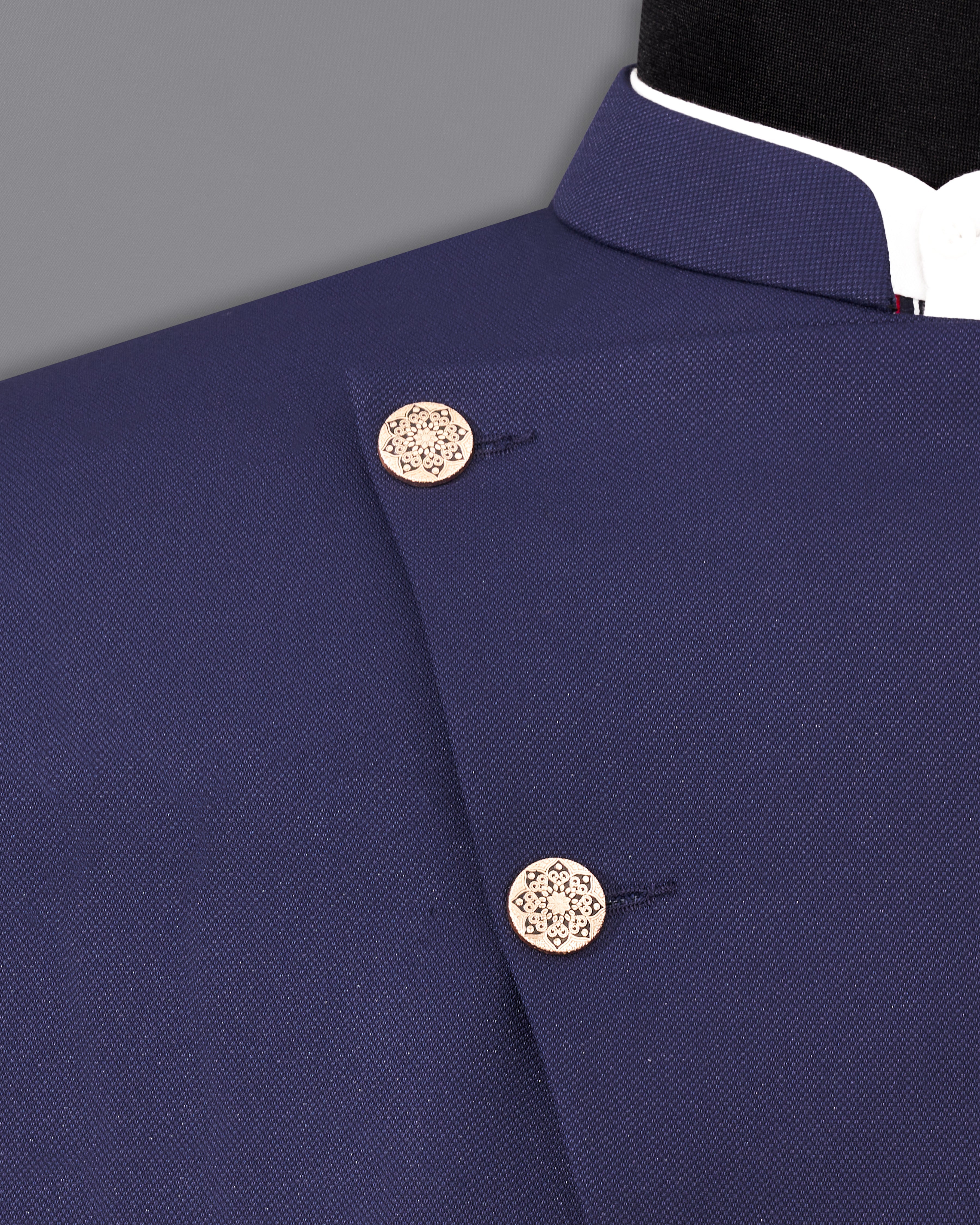 Ebony Clay Navy Blue Cross Placket Bandhgala Blazer