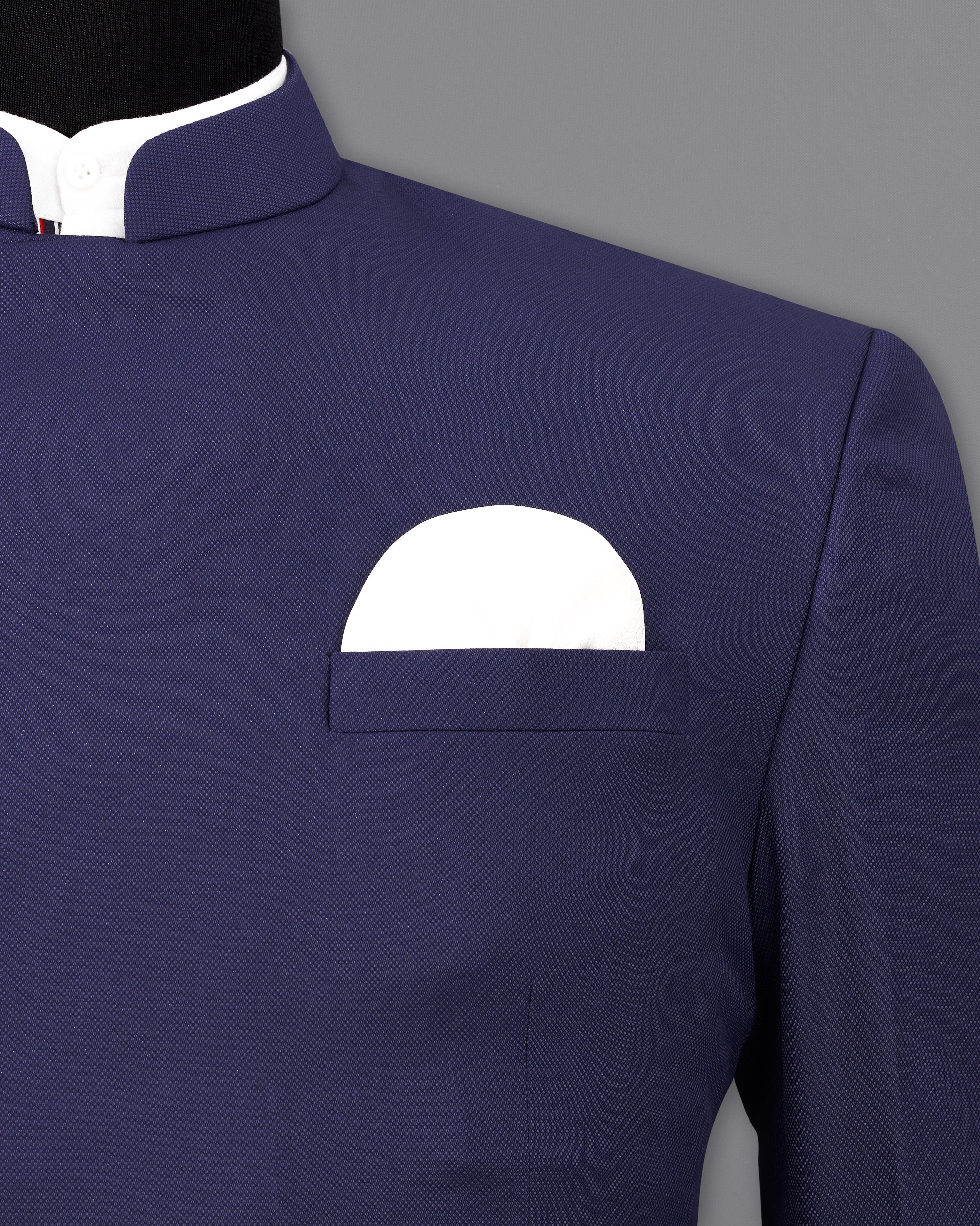 Ebony Clay Navy Blue Cross Placket Bandhgala Blazer