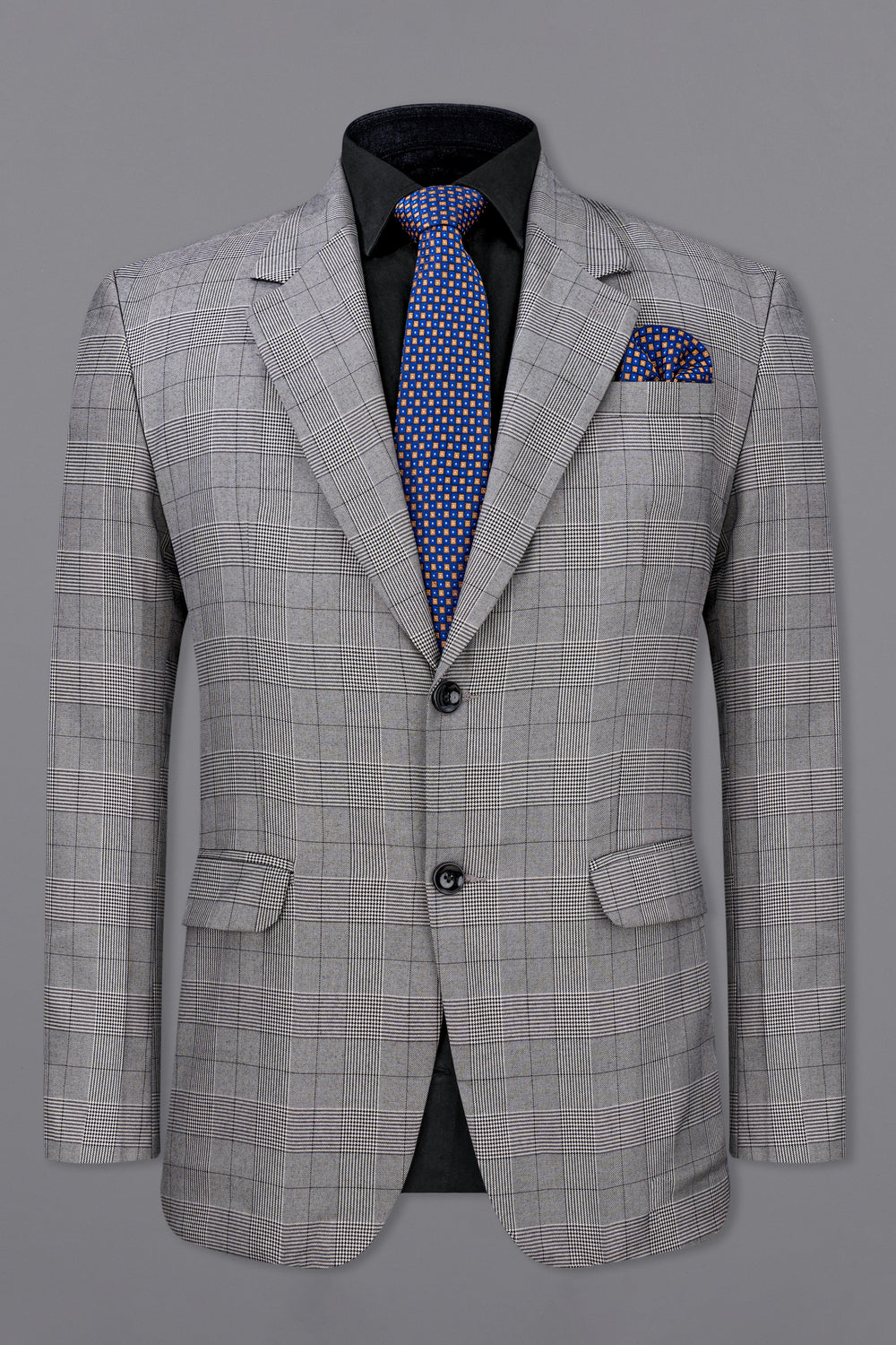 STORM DUST GRAY PLAID SINGLE BREASTED BLAZER