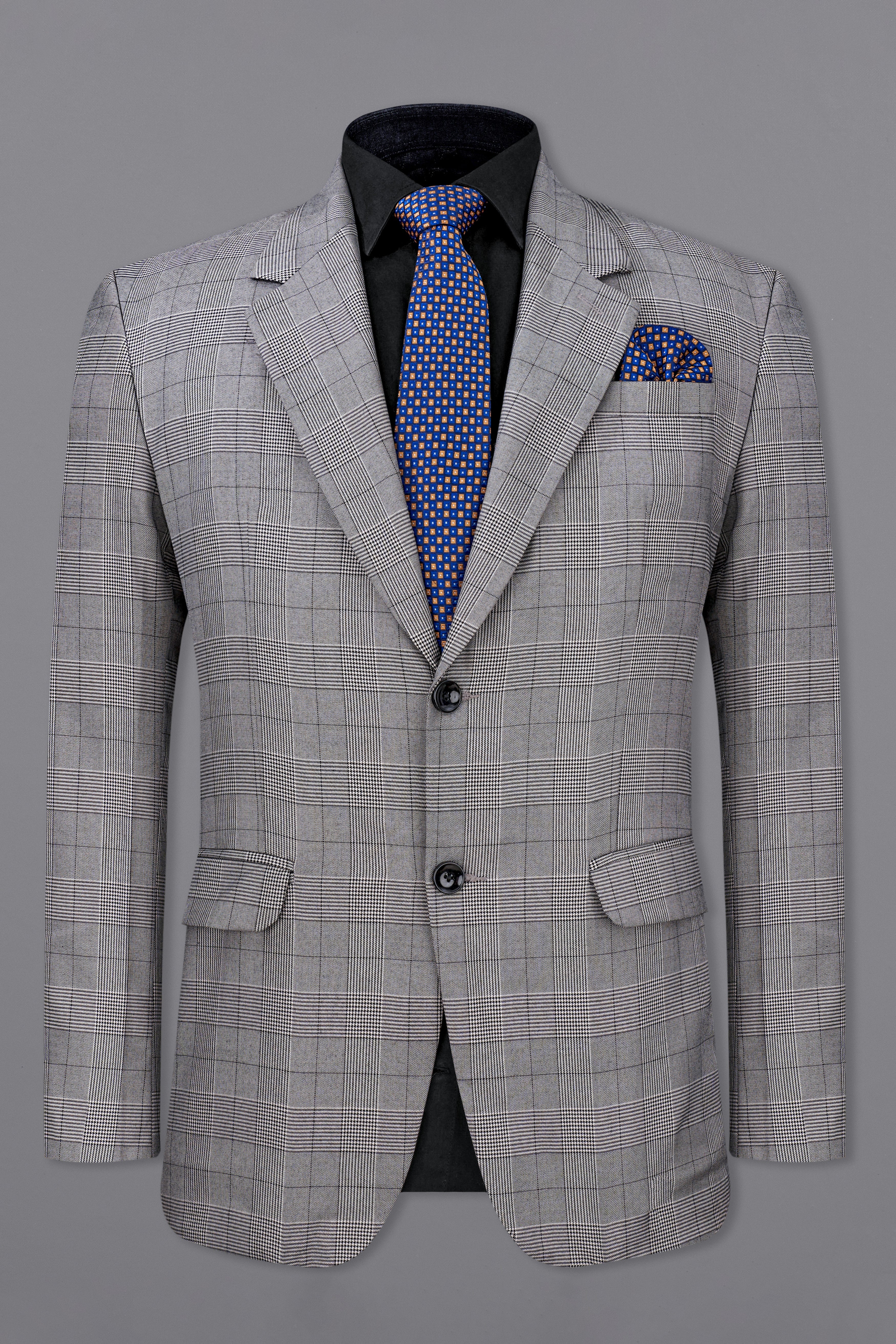 Storm Dust Gray Plaid Single Breasted Blazer