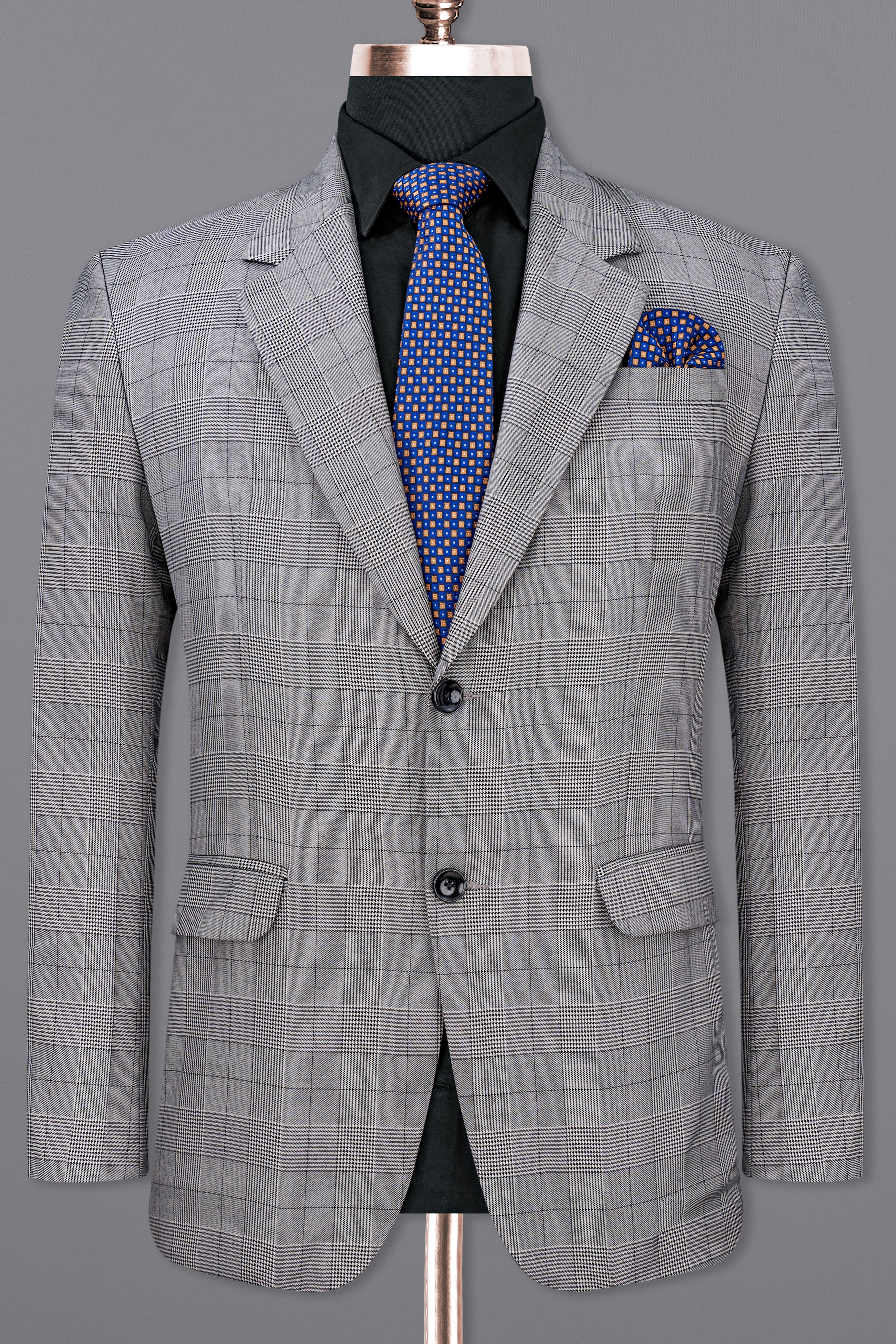 Storm Dust Gray Plaid Single Breasted Blazer