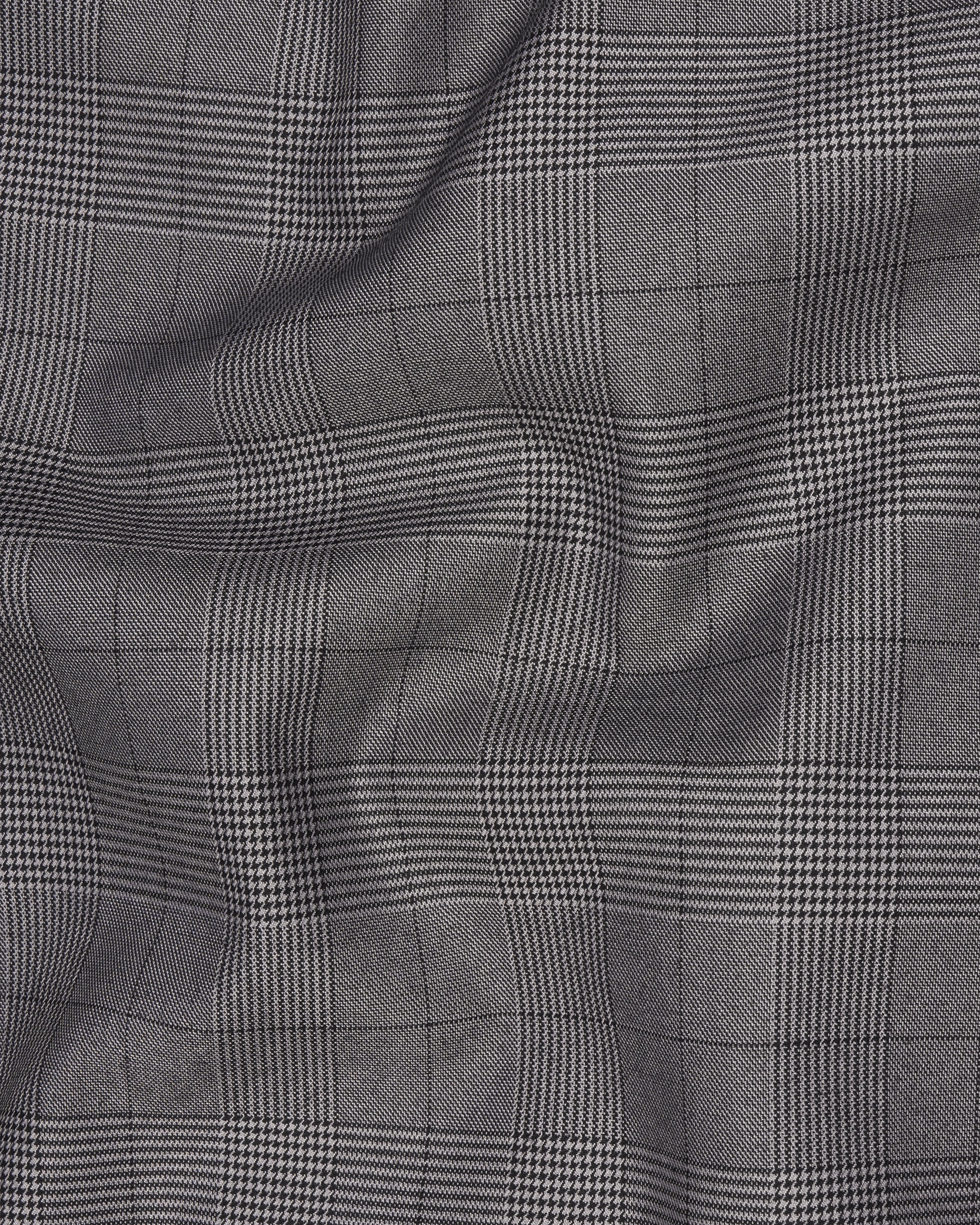 Fuscous Gray Plaid Cross Placket Bandhgala Blazer