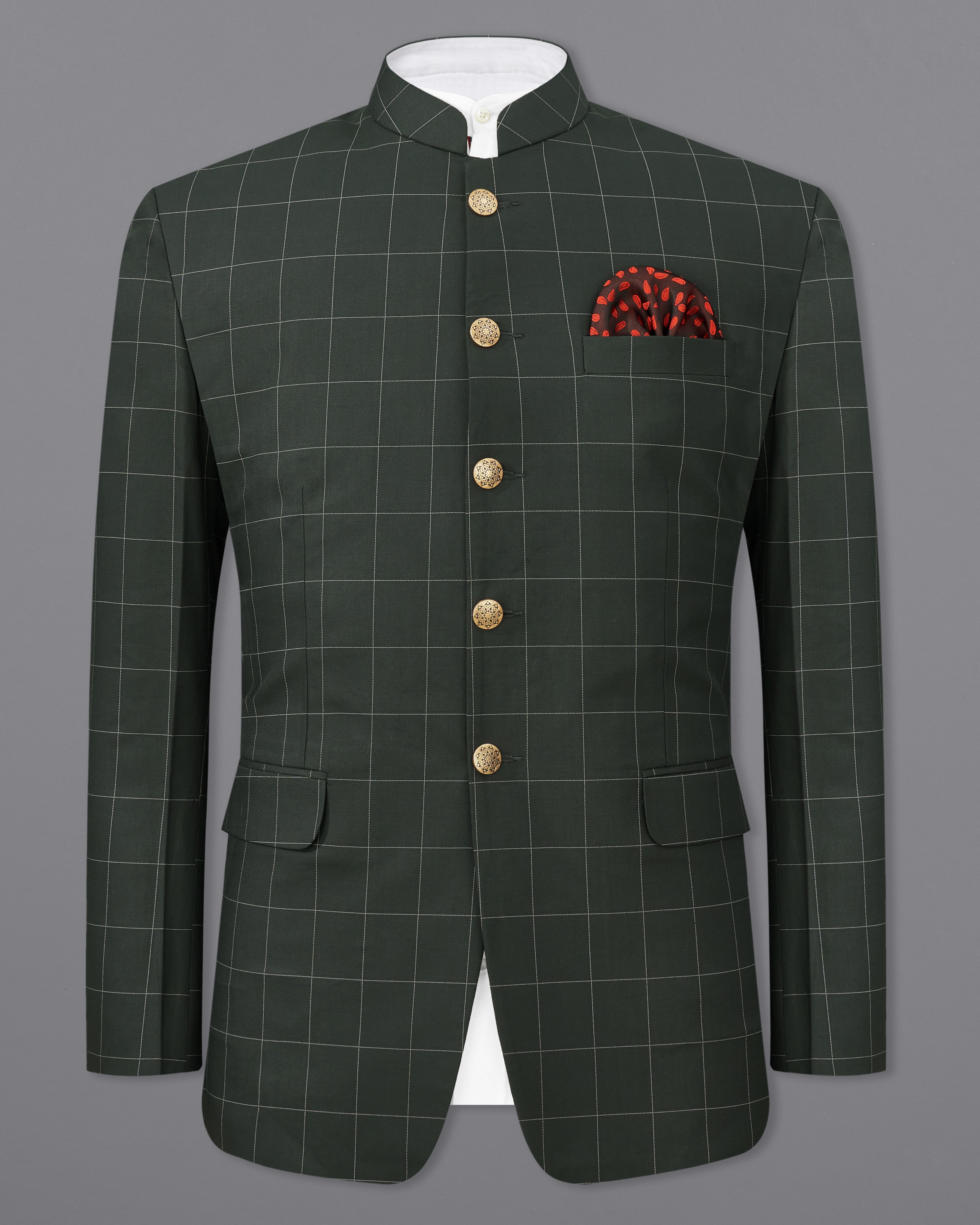 Mine Shaft Green Windowpane Bandhgala Blazer