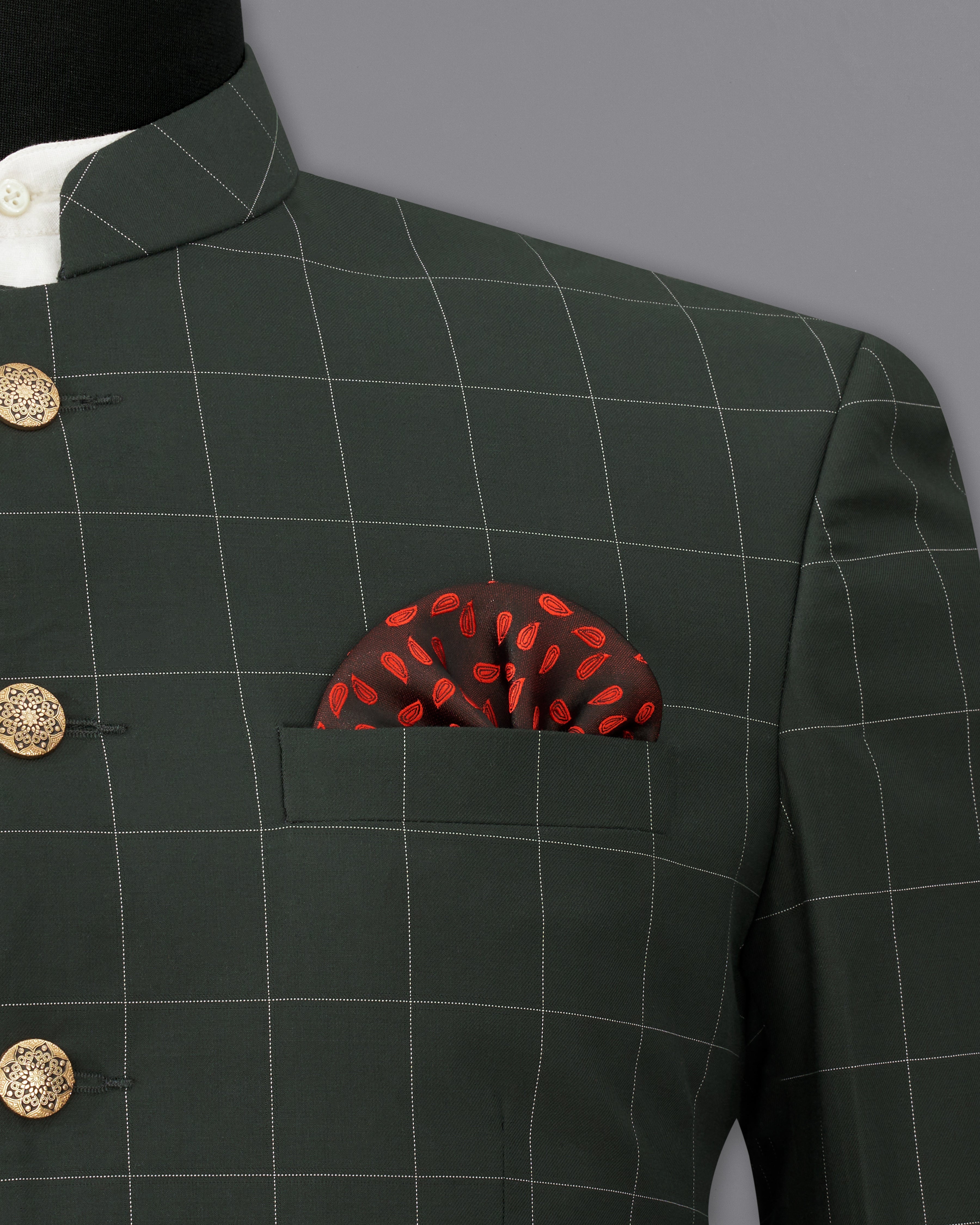 Mine Shaft Green Windowpane Bandhgala Blazer