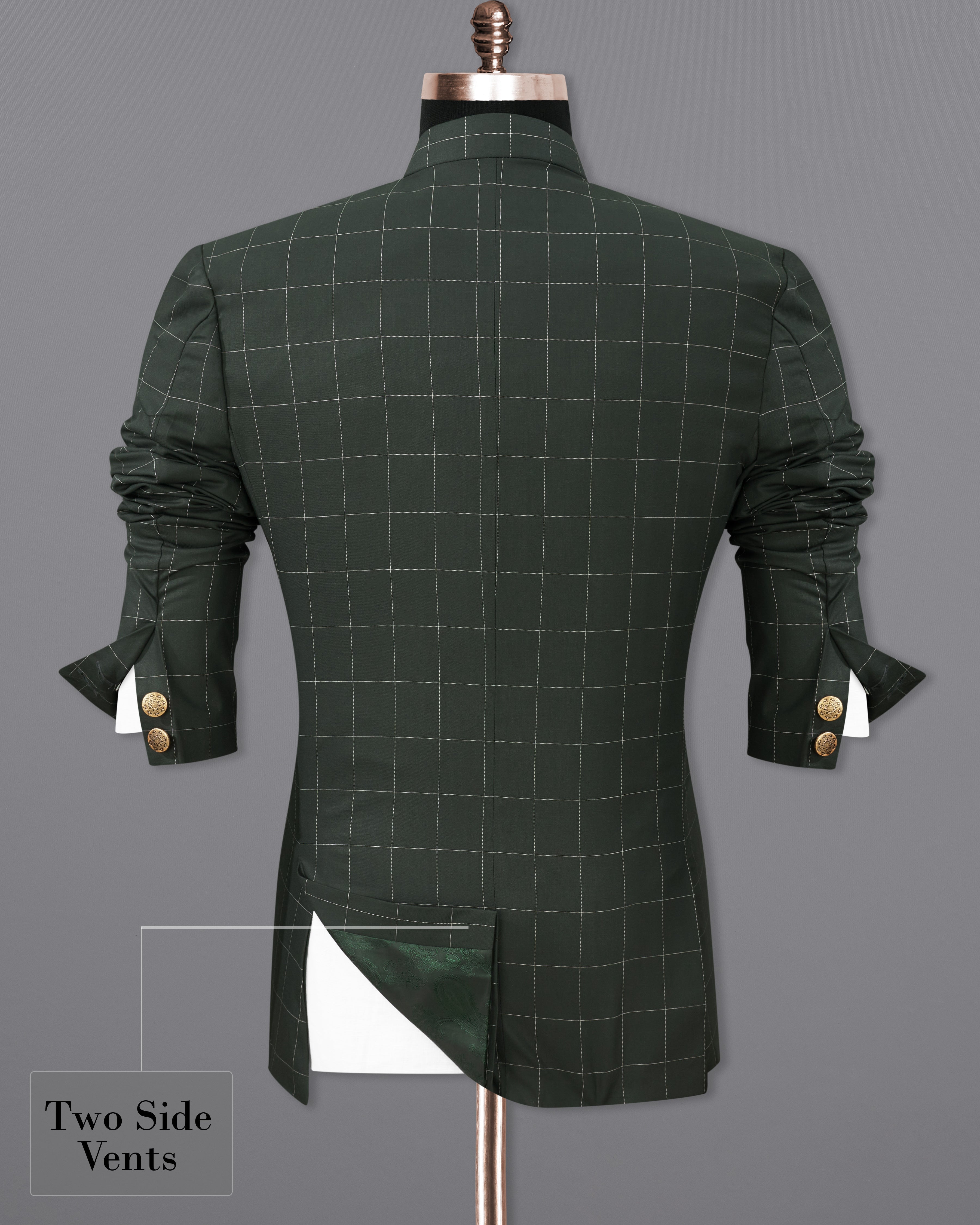 Mine Shaft Green Windowpane Bandhgala Blazer