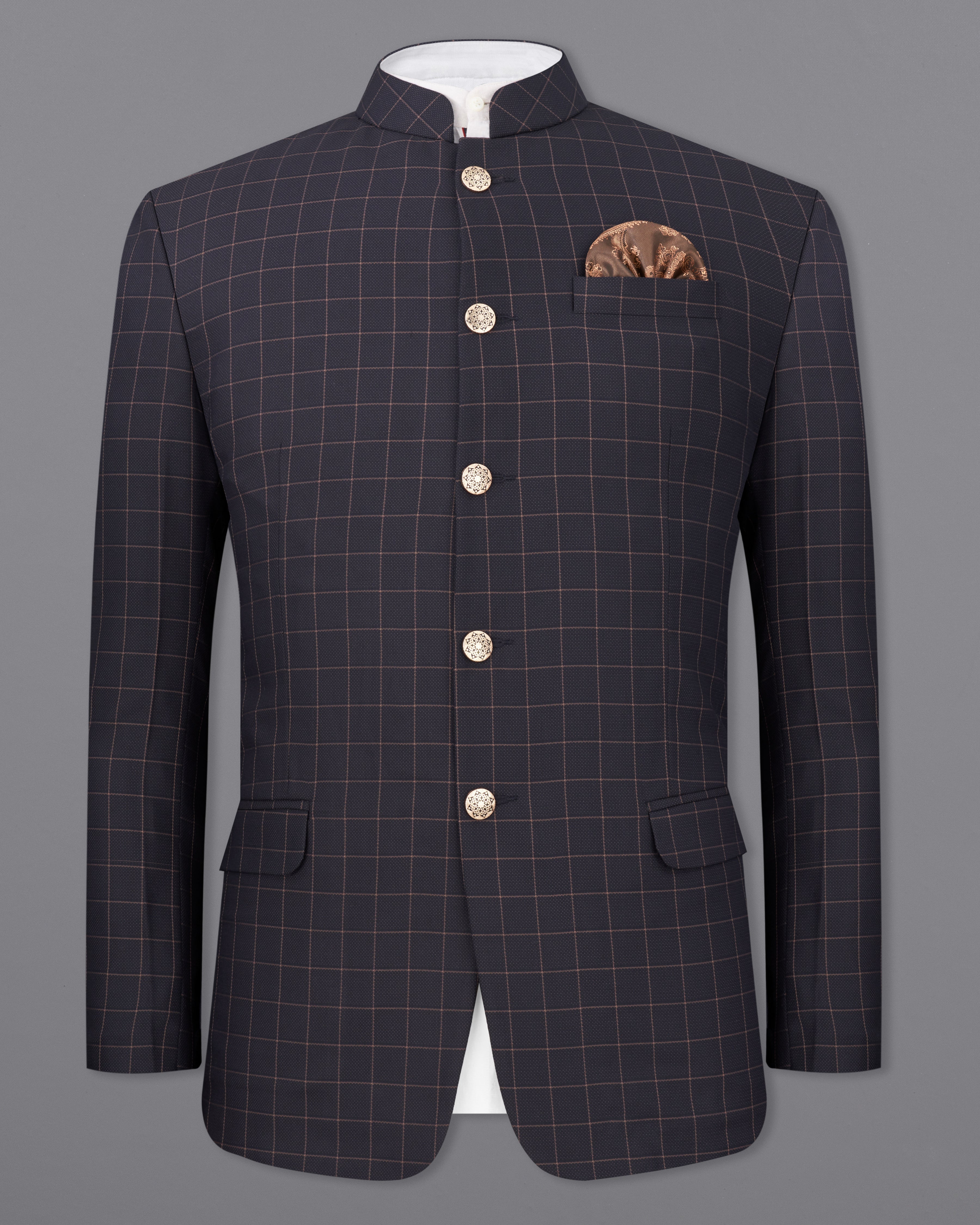 Haiti Navy Blue Checkered Bandhgala Blazer BL2274-BG-36, BL2274-BG-38, BL2274-BG-40, BL2274-BG-42, BL2274-BG-44, BL2274-BG-46, BL2274-BG-48, BL2274-BG-50, BL2274-BG-52, BL2274-BG-54, BL2274-BG-56, BL2274-BG-58, BL2274-BG-60