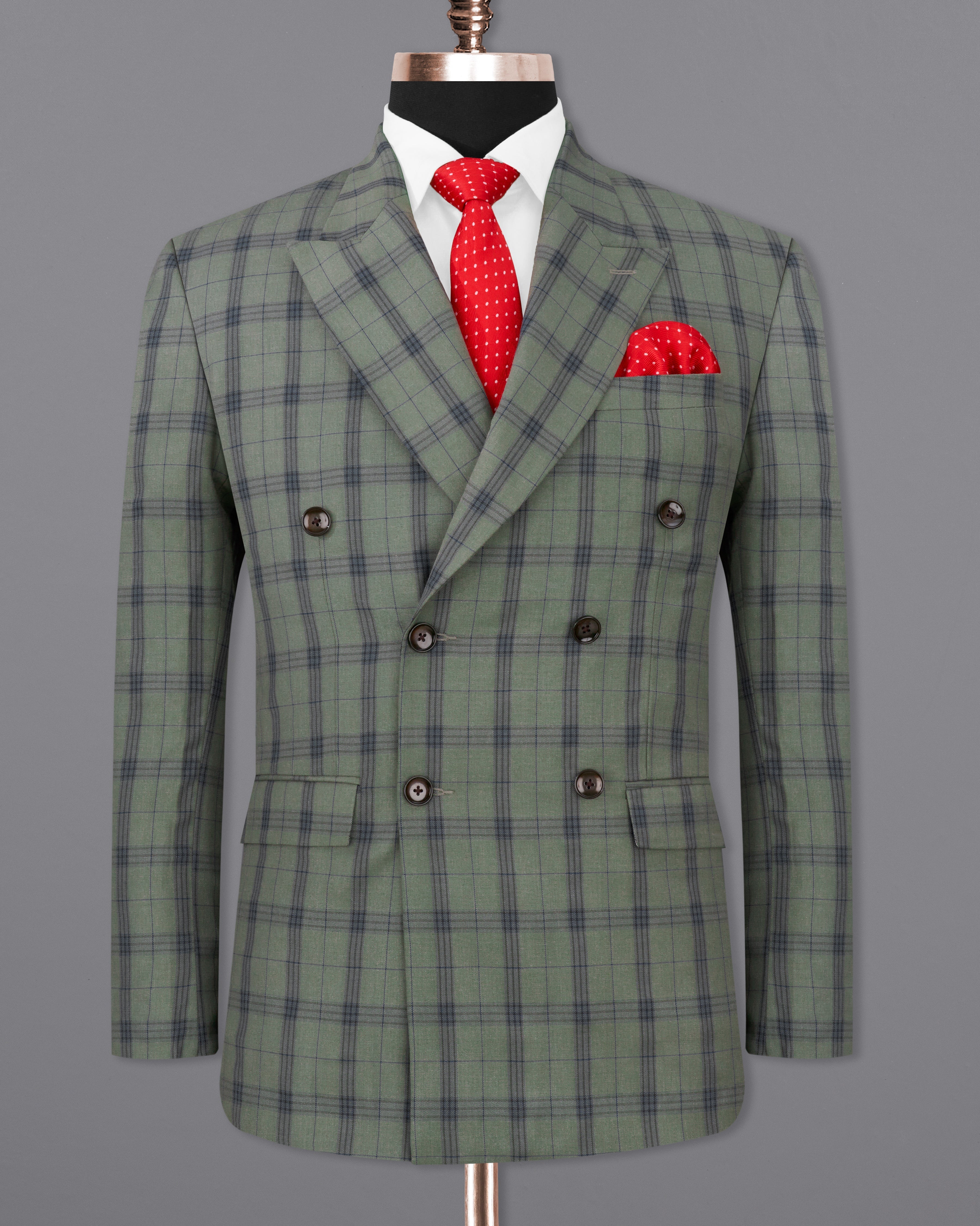 Limed Green and Martinique Blue Plaid Double Breasted Blazer