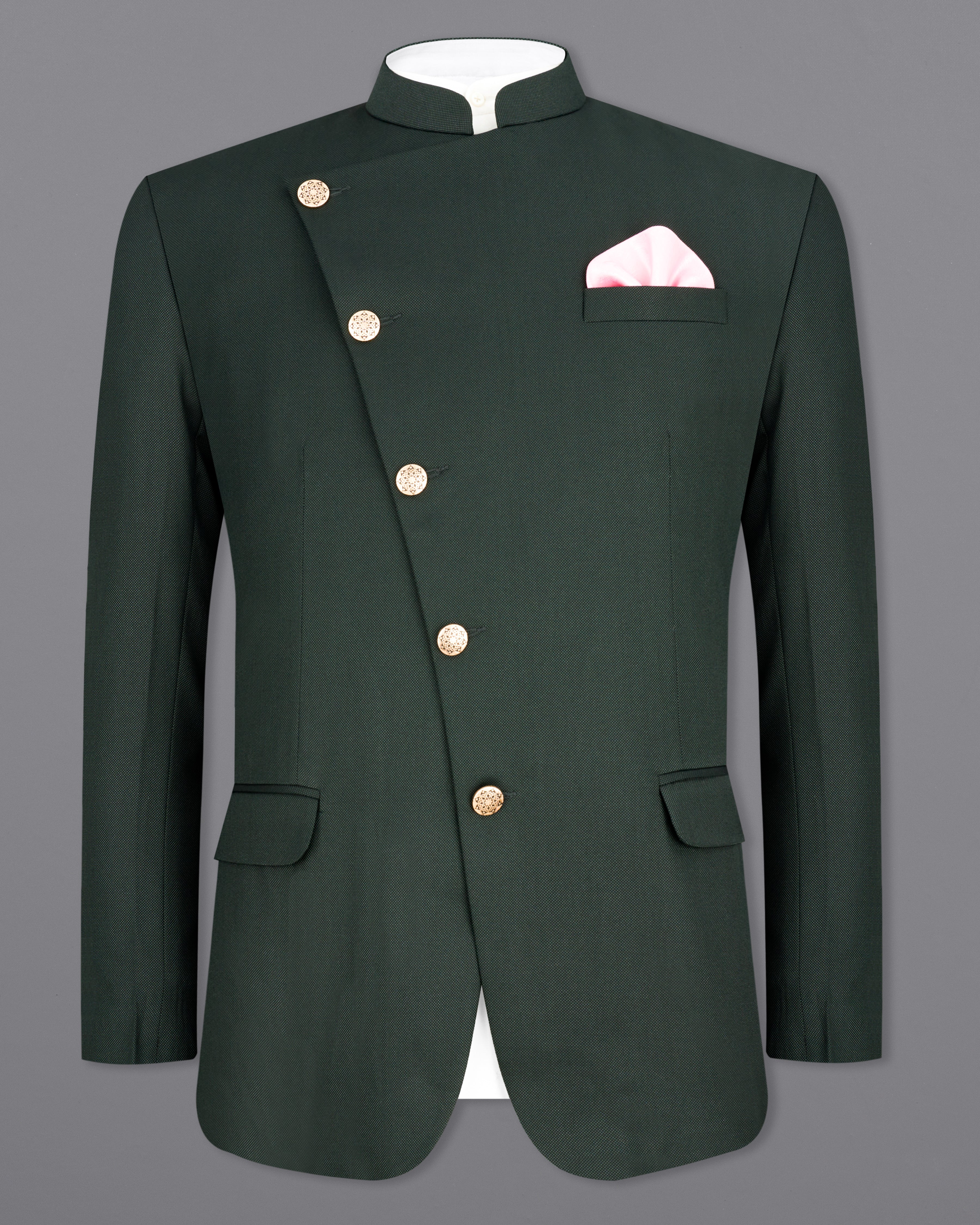 Heavy Metal Green Cross Placket  Bandhgala Blazer