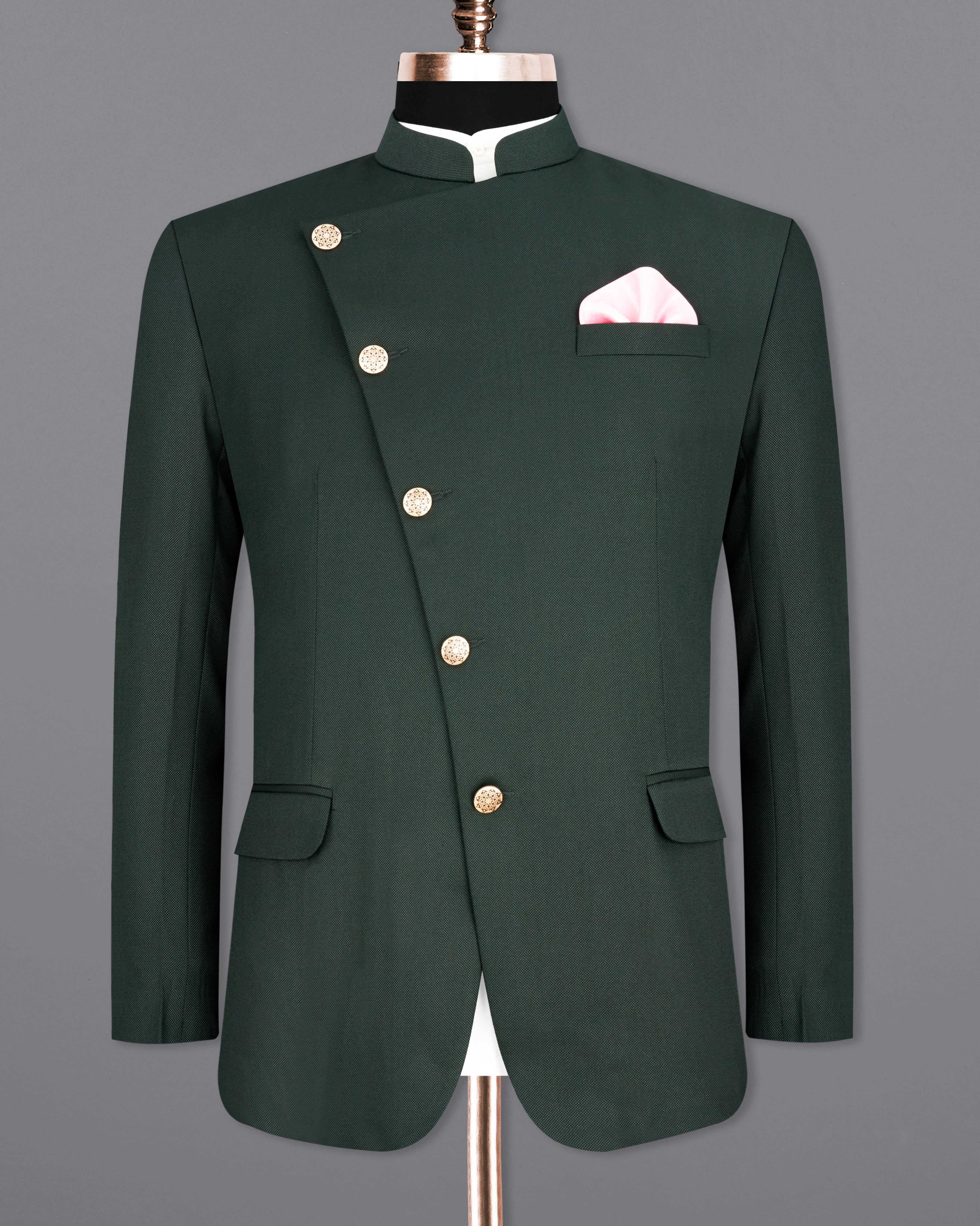 Heavy Metal Green Cross Placket  Bandhgala Blazer